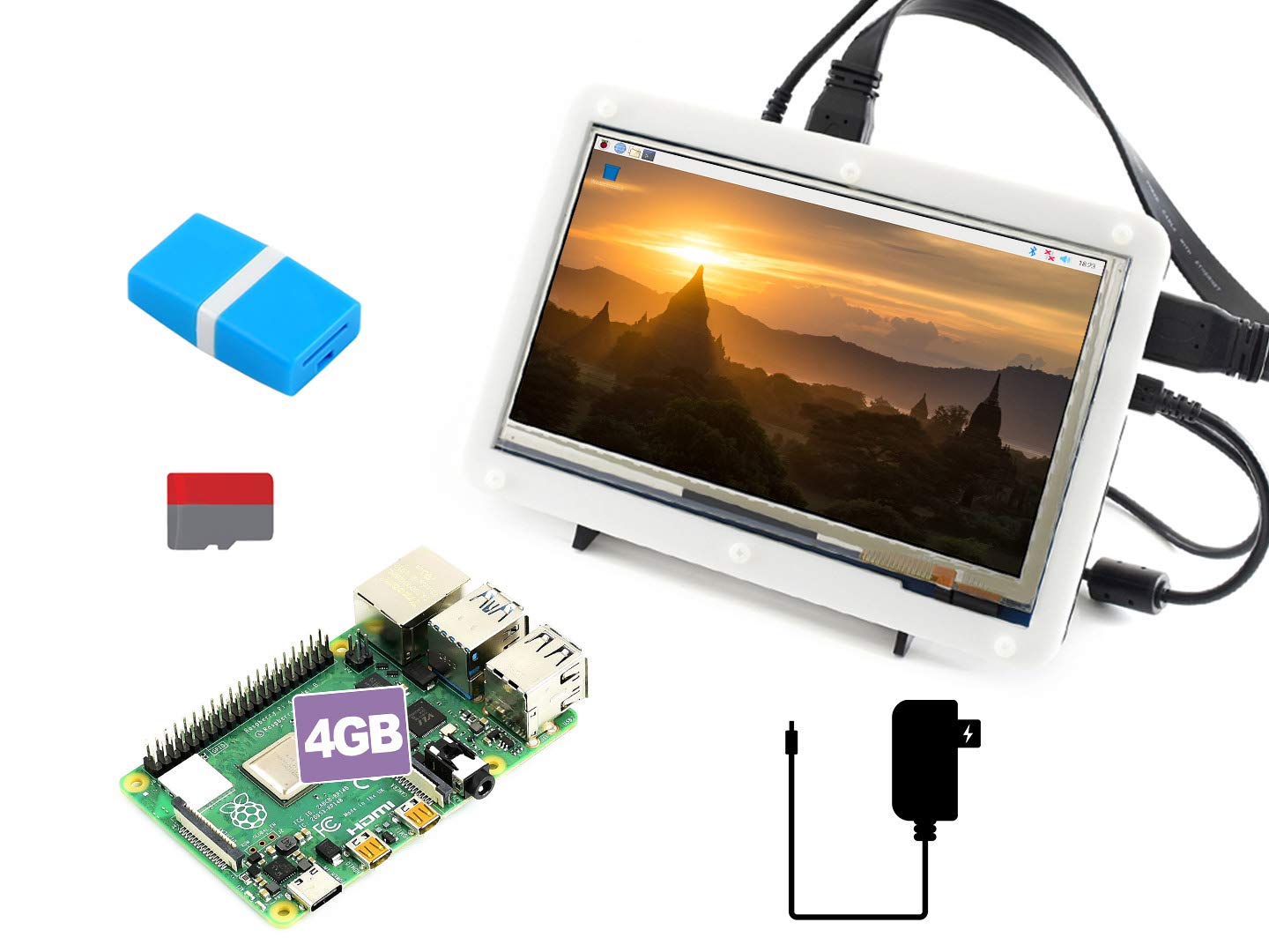 Waveshare 7-Inch Capacitive Touch LCD Display Kit for Raspberry Pi 4 Model B - Compatible with Micro SD Card & Accessories - Perfect for DIY Projects, Smart Home Displays & Embedded Systems