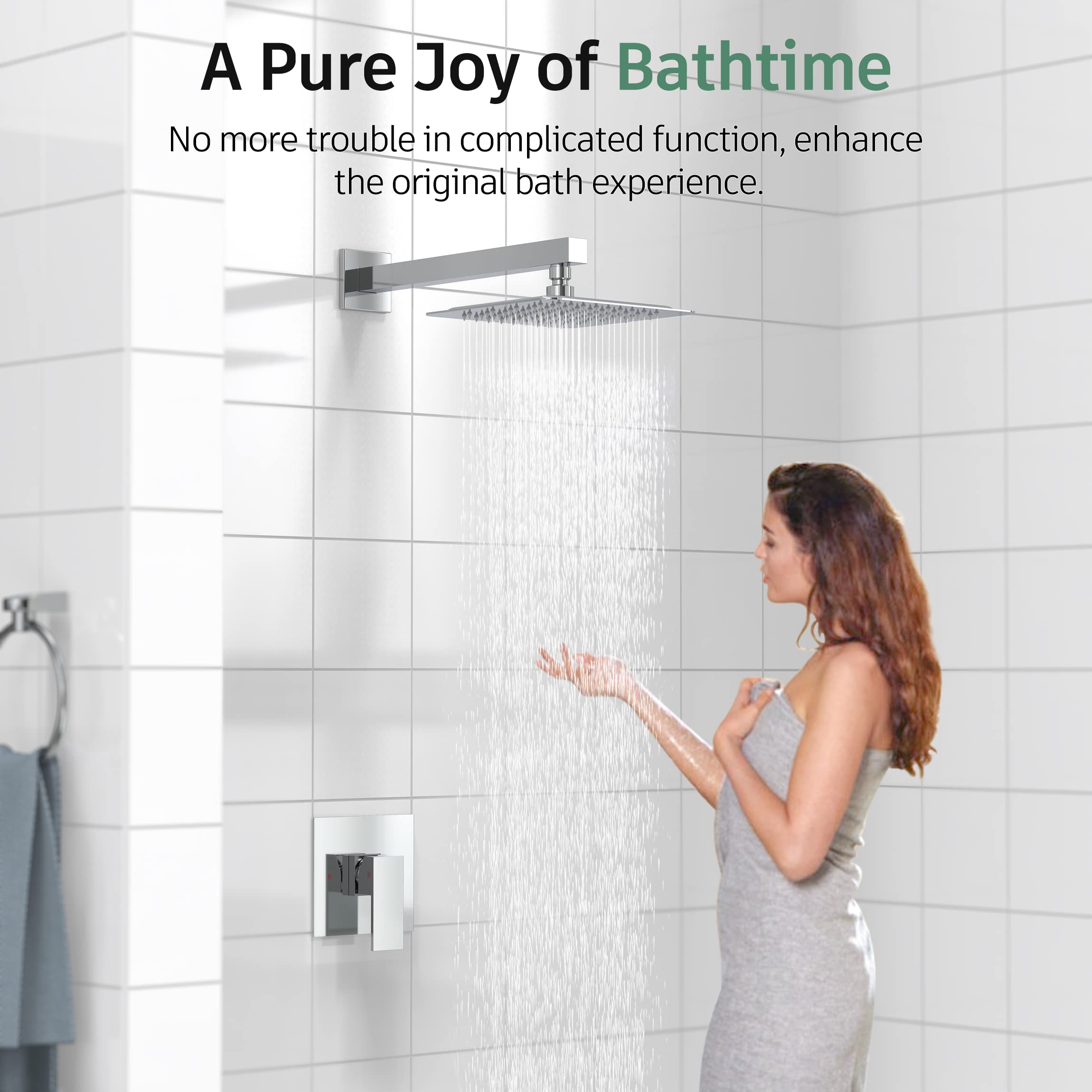 Premium 8 Inch Square Shower Faucet Set with Valve - Single Handle Shower Trim Kit with Extra Long Shower Arm & Polished Chrome Finish | Perfect for Modern Bathroom Renovation & Spa-Like Shower Experience