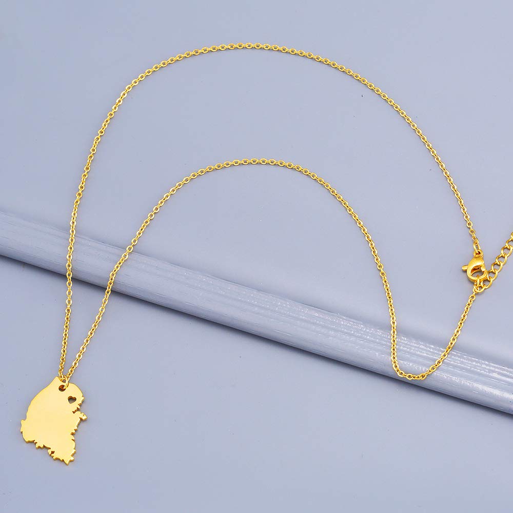 Stainless Steel Korean Map Pendant Necklace with Flag Charm - Gold South Korea Jewelry for Women | Perfect for Travel Lovers, Korean Culture Enthusiasts & Gift Giving