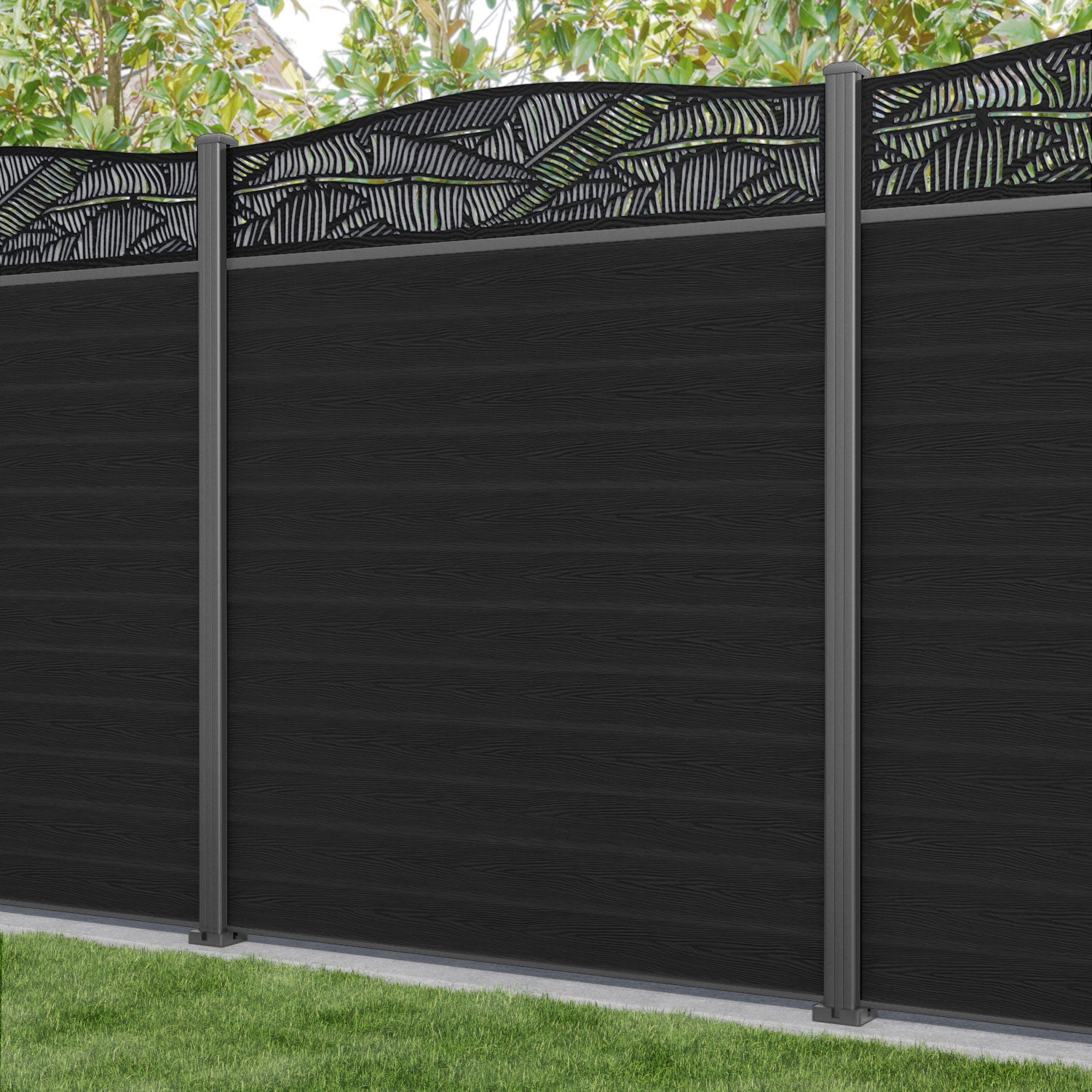 Classic Black Feather Curved Top Fence Panel with Aluminum Posts - Perfect for Garden, Patio, and Backyard Decoration