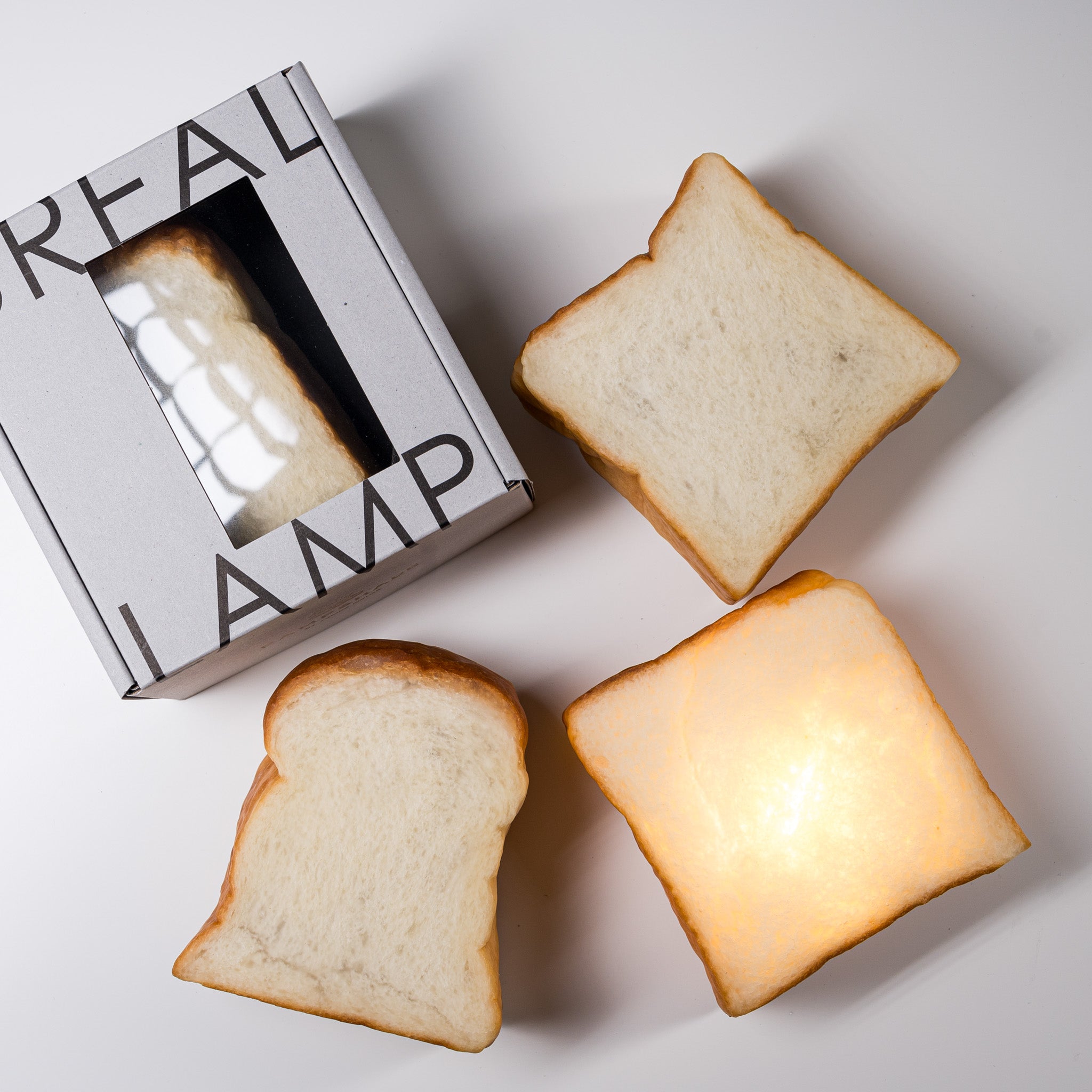 PAMPSHADE Real Bread Lamp - Square Toast LED Night Light by Yukiko Morita | Unique Home Decor for Bedroom, Kitchen & Cafe | Cozy Lighting Gift Idea