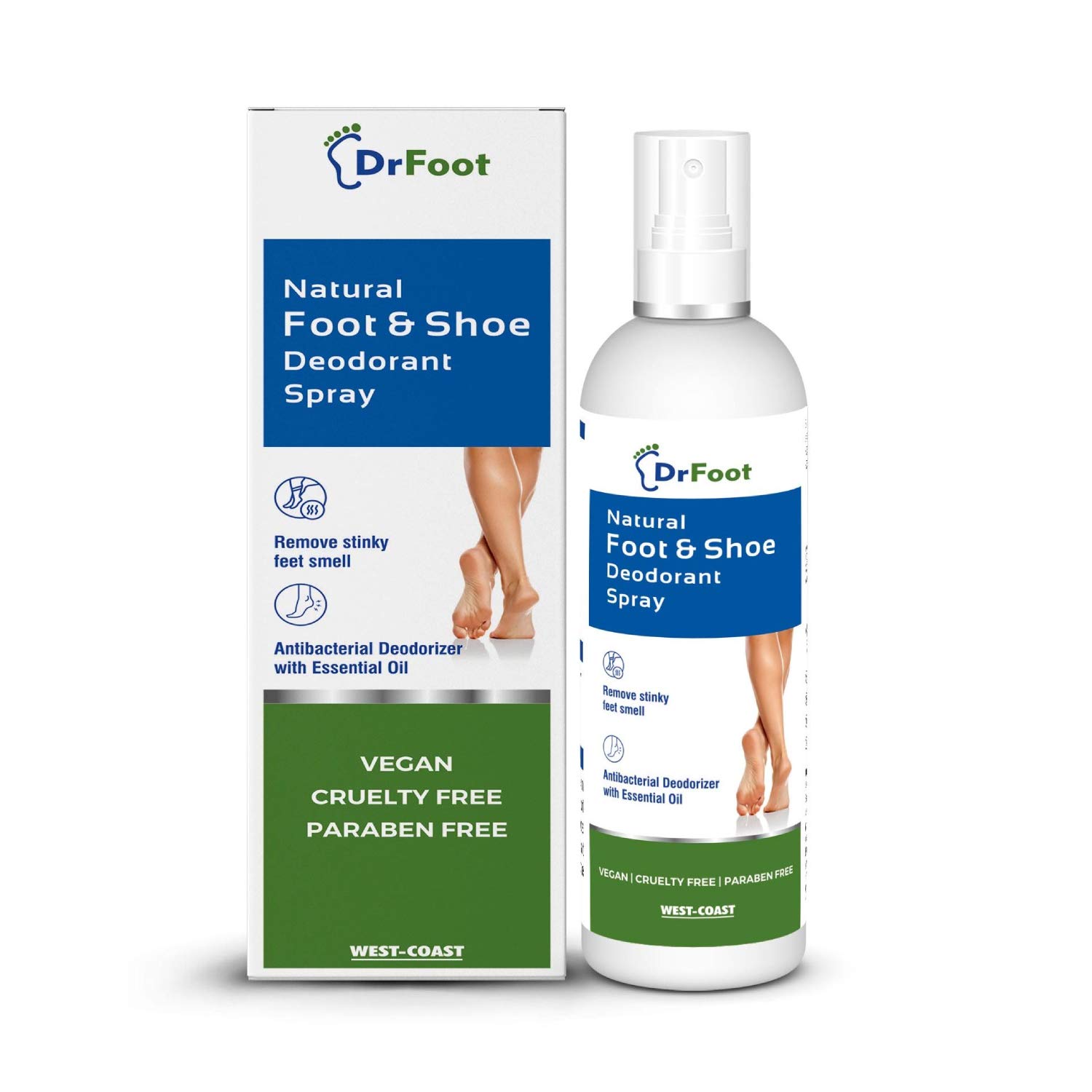 Dr. Foot Natural Unisex Foot & Shoe Deodorant Spray with Essential Oils - Odor Eliminator for Smelly Feet & Shoes | Sanitizing Foot Spray | Shoe Freshener & Odor Remover (1 Count) - Perfect for Gym, Sports, Work Boots & Daily Foot Care