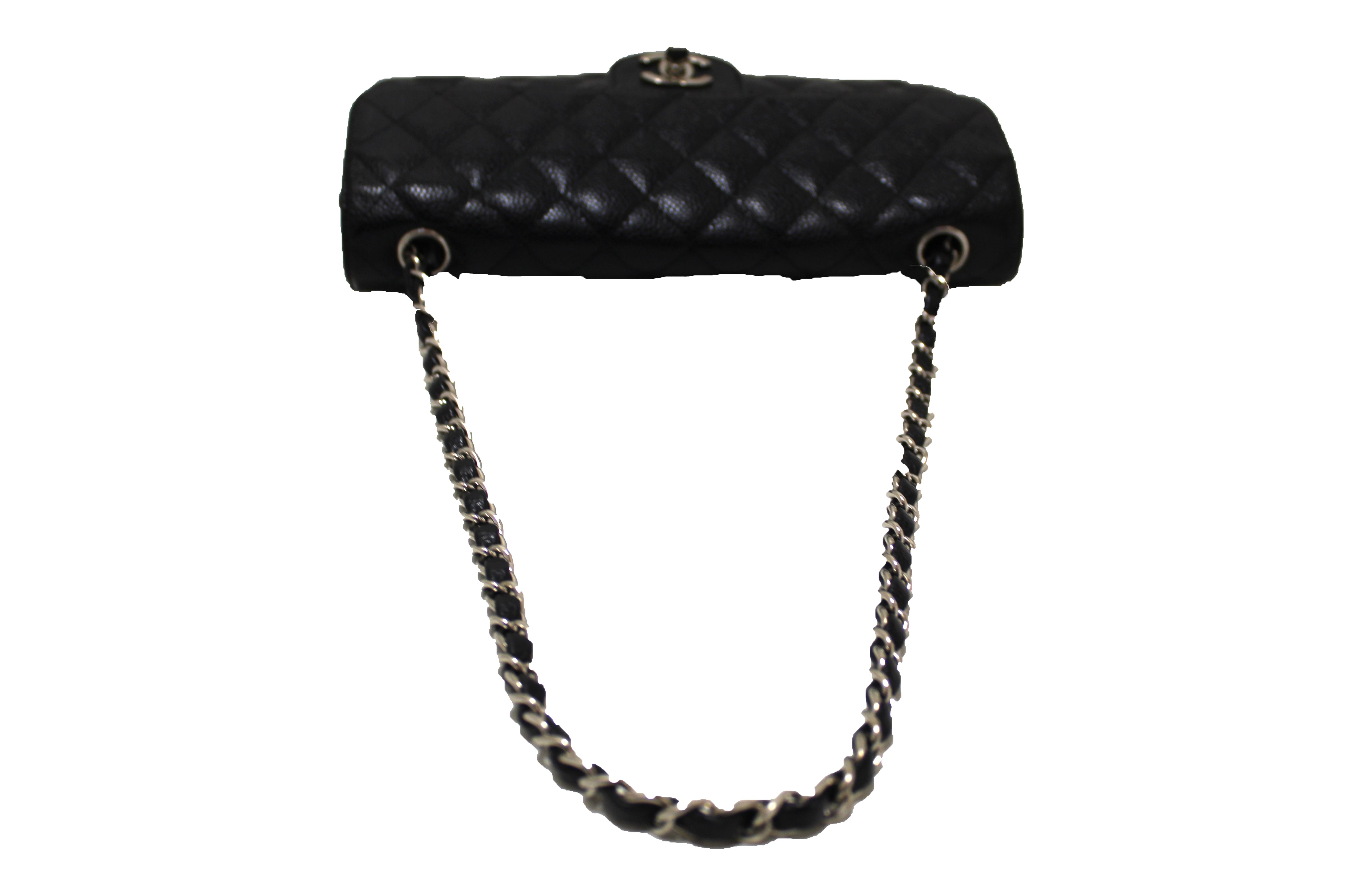 Authentic Chanel Black Quilted Caviar Leather East West Flap Shoulder Bag - Luxury Designer Handbag for Women, Perfect for Work, Evening Events & Special Occasions