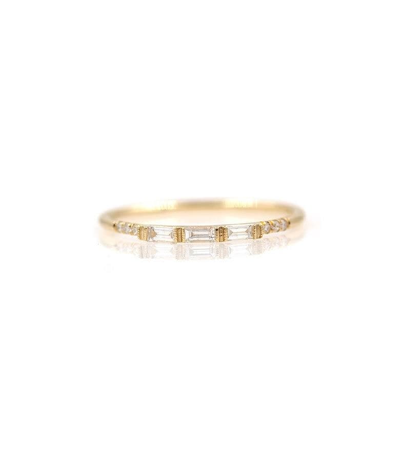Triple Baguette and Pavé Diamond Wedding Band - Elegant Stackable Ring for Women, Perfect for Engagement, Anniversary, and Everyday Wear