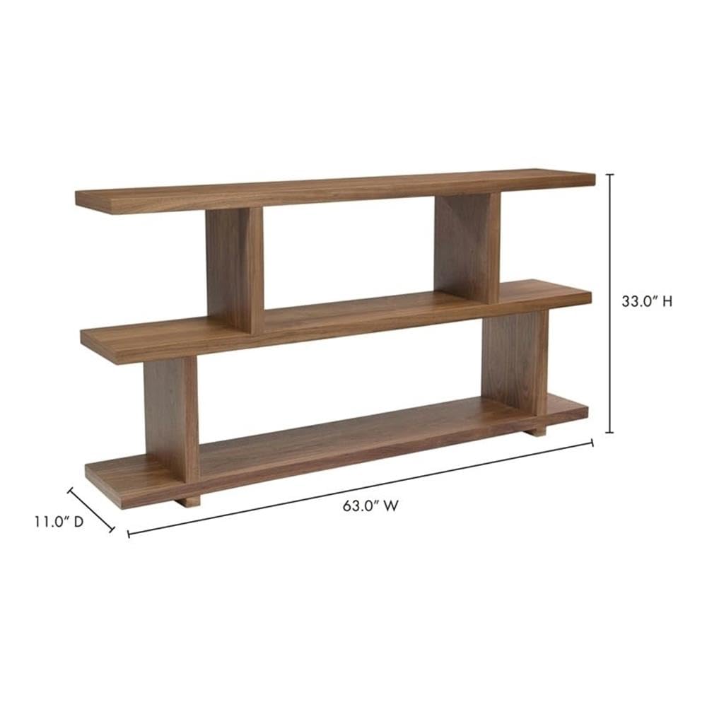 BOWERY HILL 2-Shelf Modern Brown Veneer Wood Bookcase - Stylish Storage for Living Room, Office & Bedroom - Space-Saving Bookshelf for Home Decor