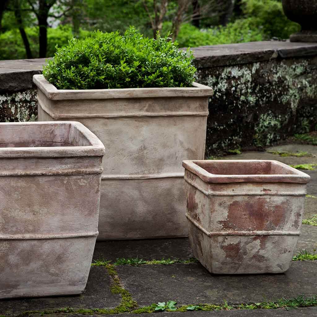 Campania International Antico Square Planter Set of 3 - Terra Cotta Flower Pots for Indoor/Outdoor Garden, Patio, Deck & Home Decor