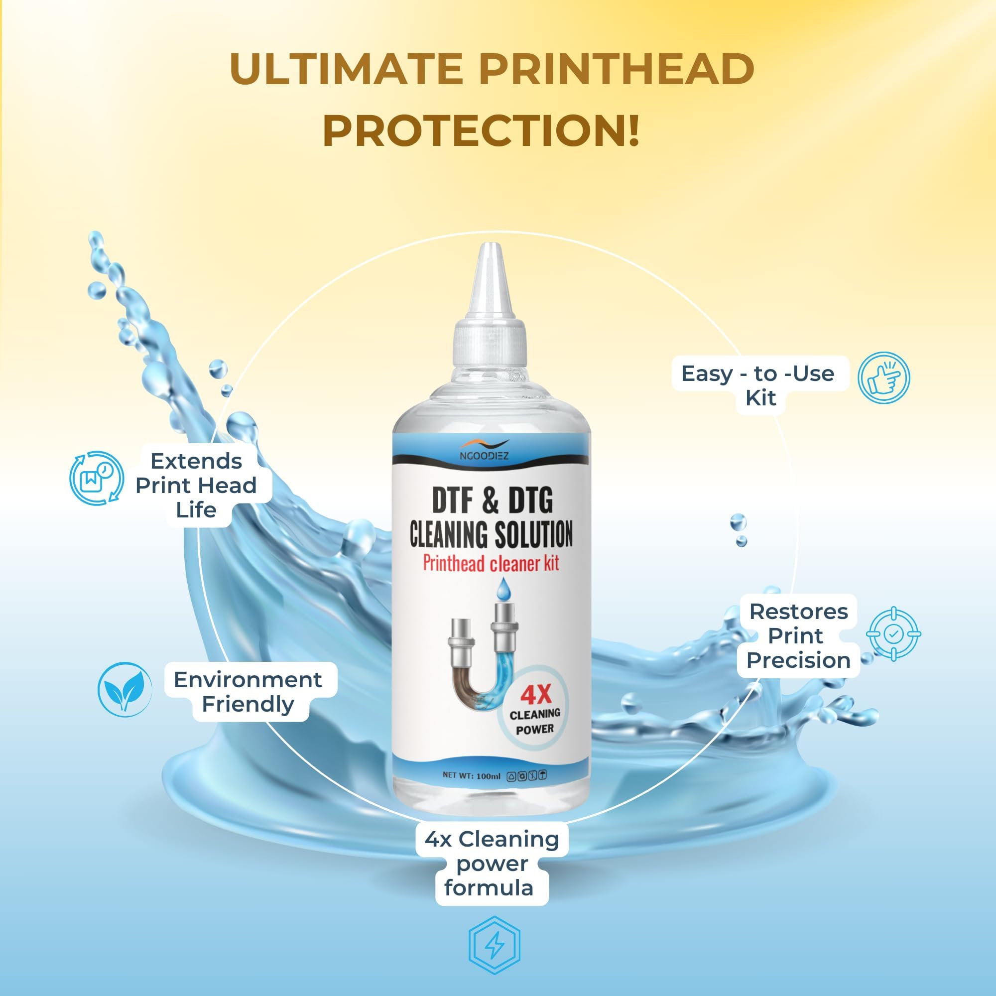 Universal DTF/DTG Printer Printhead Cleaning Kit - Nozzle Cleaner Solution for Direct Transfer Film & Direct-to-Garment Printers (100mL) - Perfect for Maintenance & Preventing Clogs in Home & Commercial Printing