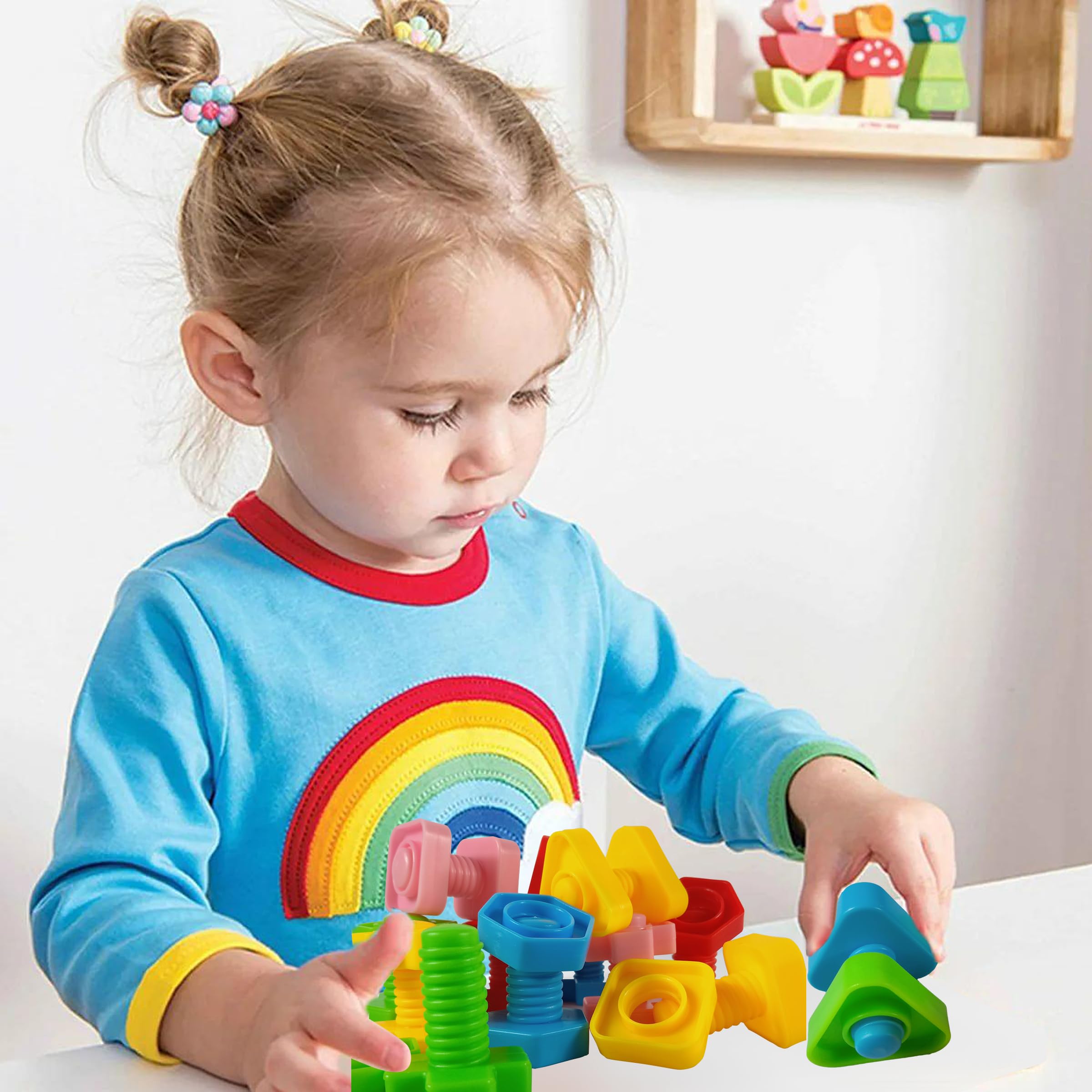 40 Pcs Jumbo Nuts and Bolts Toys for Toddlers 1-3 Years - Fine Motor Skills Learning Toys with Storage Tote & Activity Book - Occupational Therapy, Shape Sorting, Preschool Manipulatives - Perfect for Classroom, Home Play & Early Childhood Development