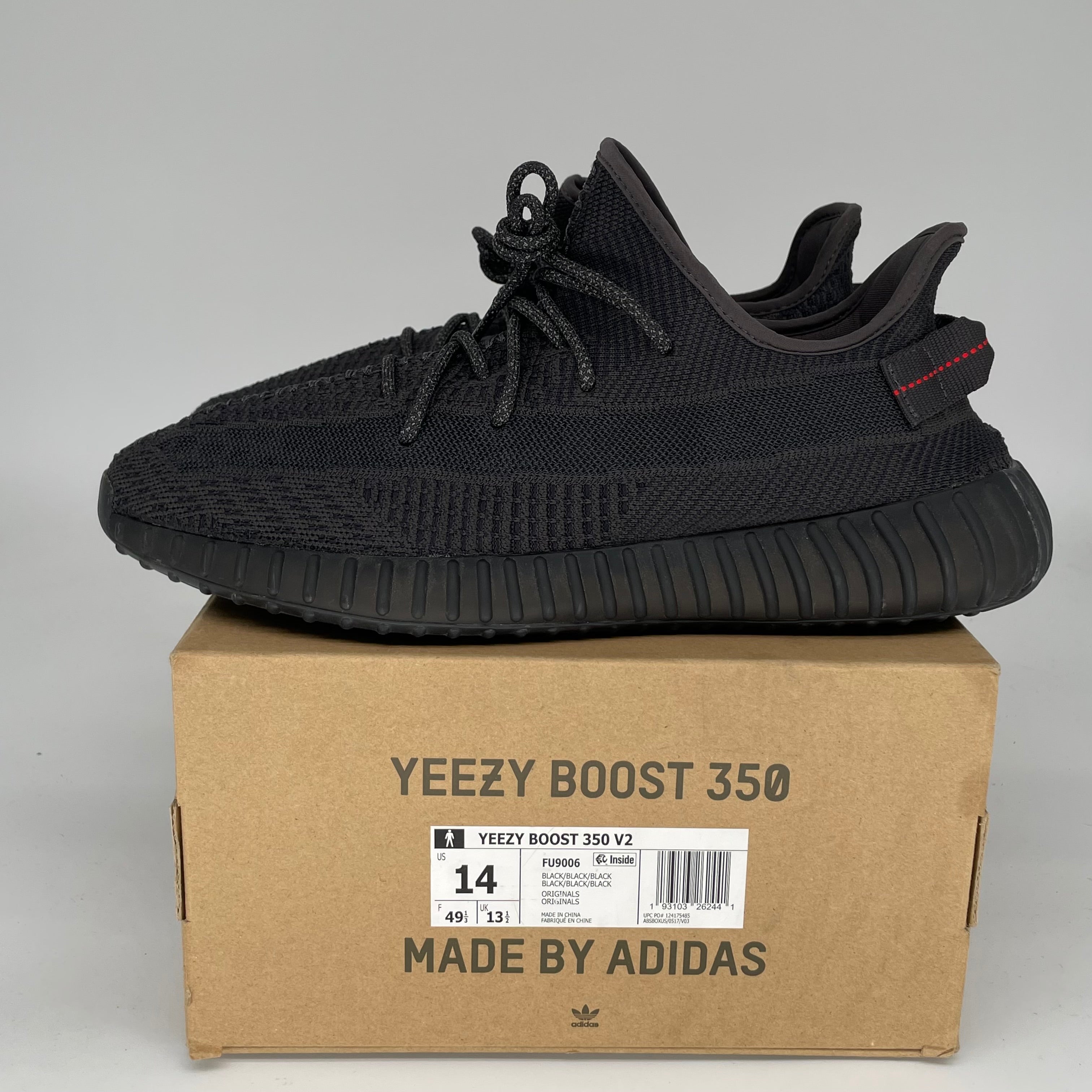 Adidas Yeezy Boost 350 V2 Black Non-Reflective Men's Running Shoes Size 14 - Comfortable Sneakers for Casual Wear, Gym & Street Style (FU9006)