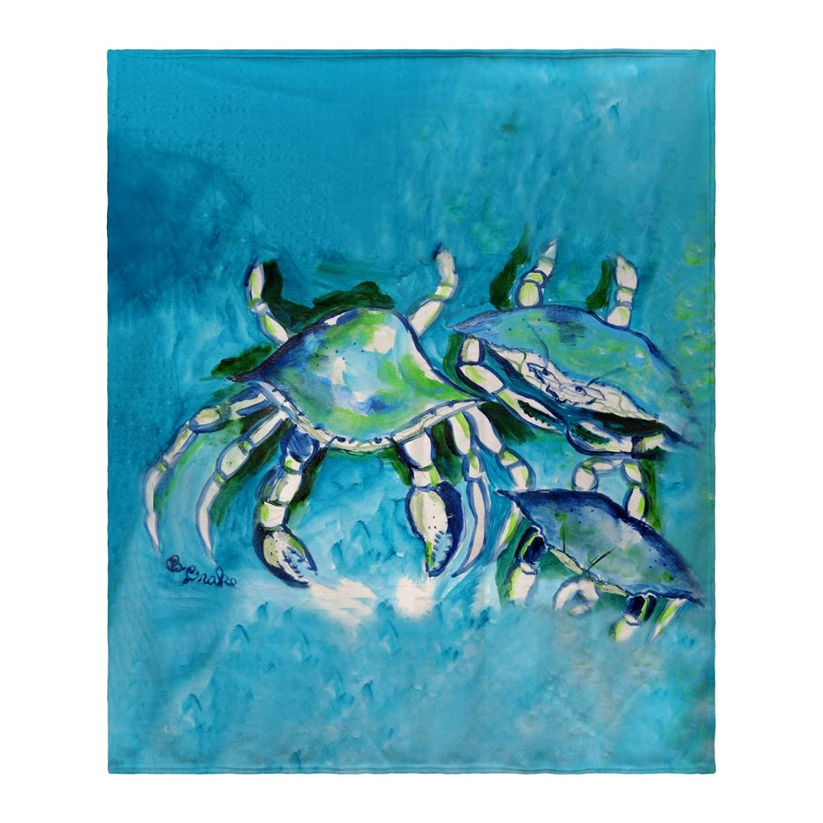 Betsy Drake White Crabs II Throw Blanket - Soft Cozy Coastal Beach Themed Decorative Throw for Sofa, Bed, Dorm - Perfect for Living Room, Bedroom, Beach House Decor