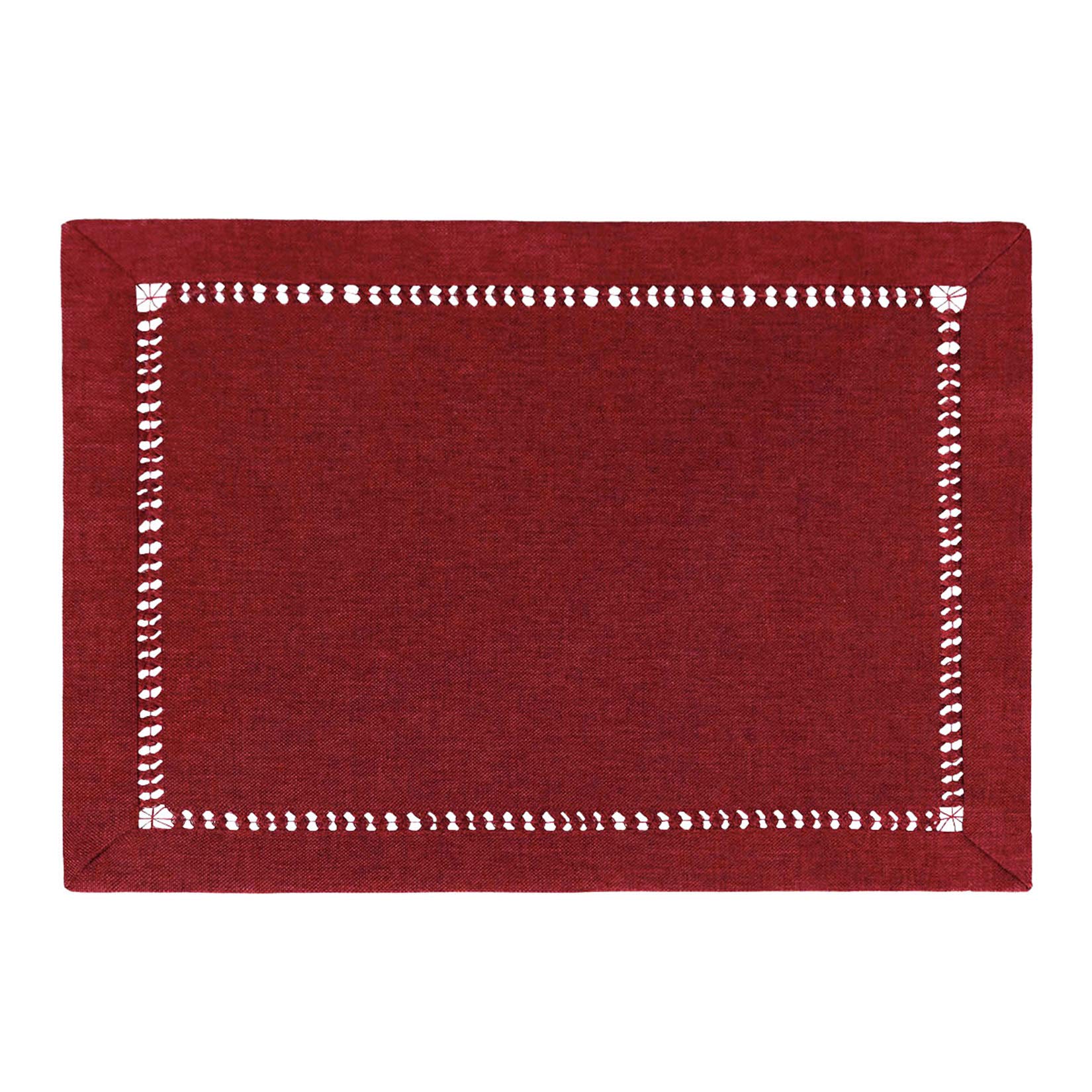 Grelucgo Handcrafted Solid Color Dining Table Placemats - Double-Hemstitched Burgundy Set of 4 (12