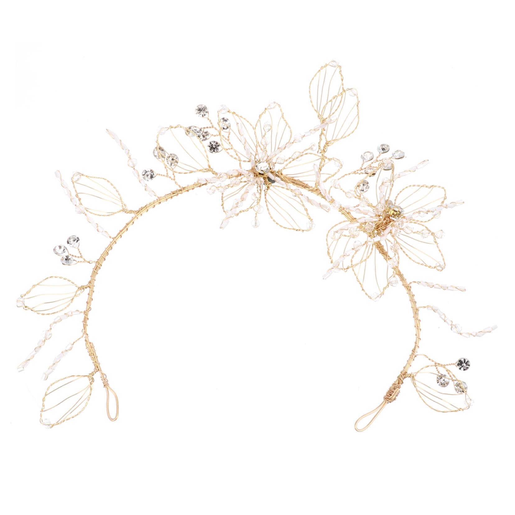 Minkissy Rhinestone Flower Headband - Floral Hair Accessories for Women, Wedding Headpiece with Crystal Rhinestones & Gold Leaf Design - Perfect for Bridal, Prom, Party, and Special Occasions