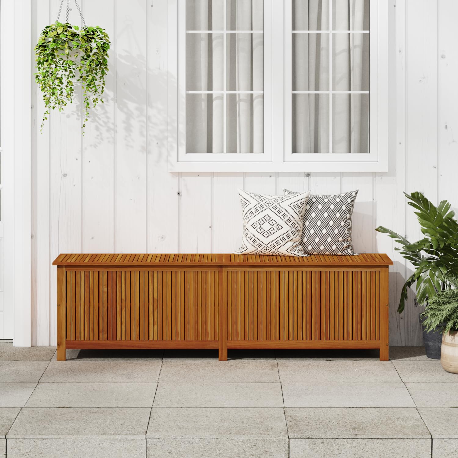 vidaXL Outdoor Storage Box - Large 78.7'' Deck Box with Gas-Lift Lid & Waterproof Zippered Bag - Solid Acacia Wood Patio Furniture for Cushions, Pool Toys & Garden Tools Storage