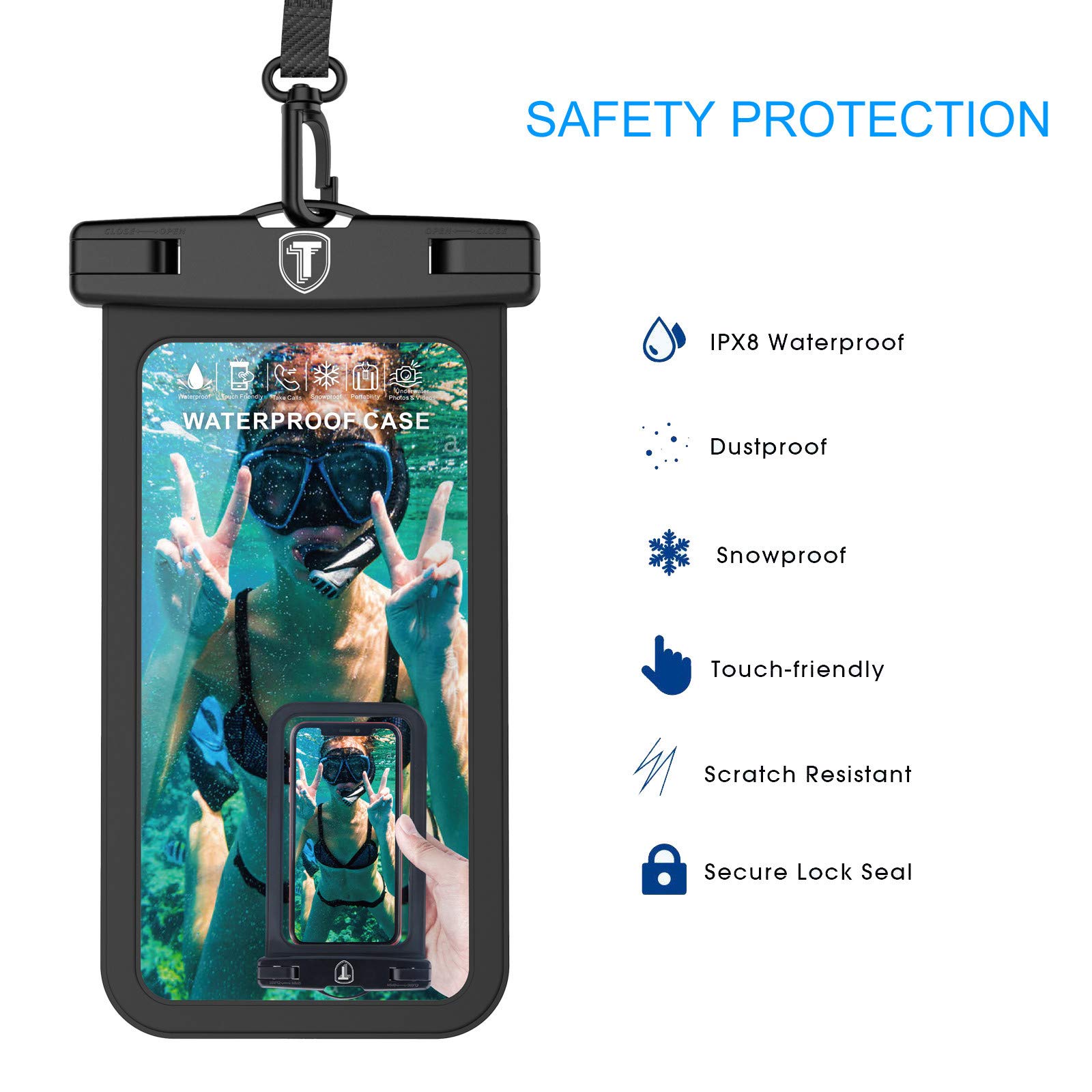 Waterproof Phone Pouch Dry Bag - Underwater Case for Motorola Moto G Series (G Power/G Stylus/G Play/G Fast/G7/G6/G5/E 2020/E6/E5/Z4/Z3) - IPX8 Certified Waterproof Protection with Lanyard - Ideal for Beach, Swimming, Kayaking & Outdoor Activities (2 Pack, Black)