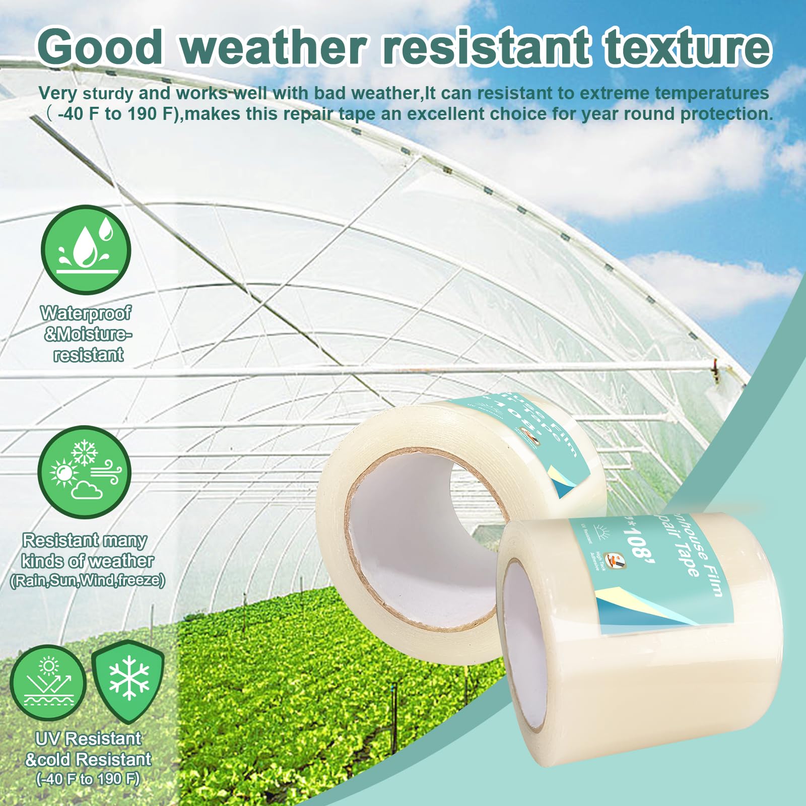 4'' x 108' Heavy Duty Greenhouse Repair Tape - 6mil Thick Waterproof & UV Resistant Plastic Sheeting Tape for Greenhouses, Tents, and Outdoor Covers - Perfect for Patching Holes, Sealing Leaks, and Extending the Life of Your Structures