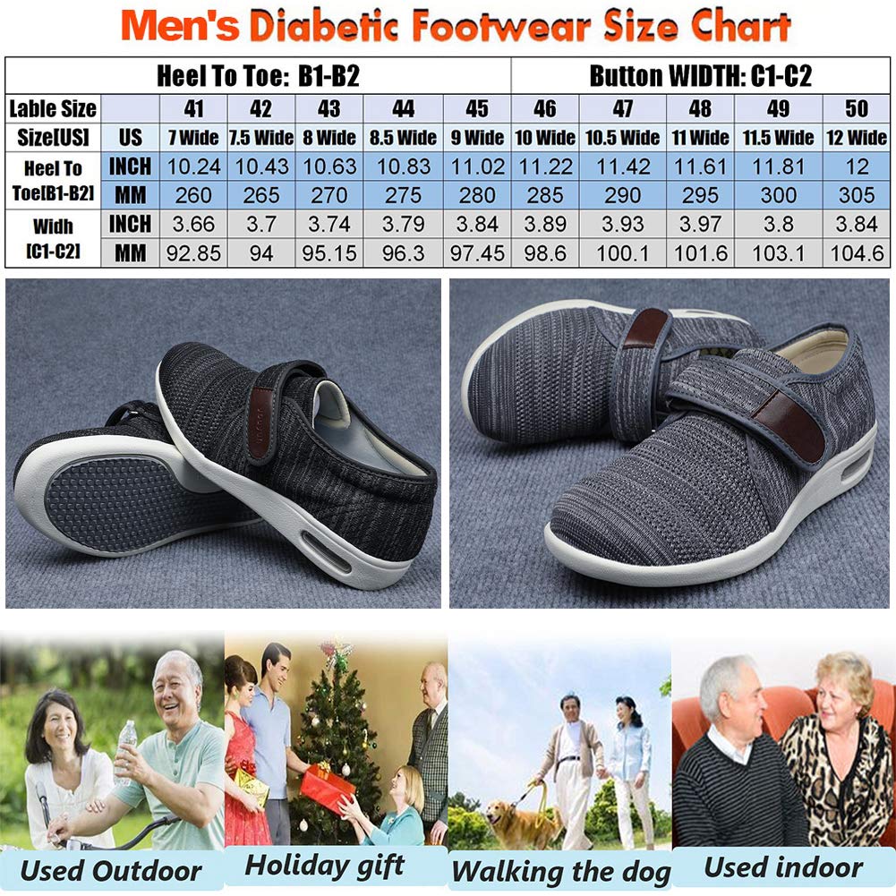 W&LESVAGO Men's Diabetic Shoes with Adjustable Closures - Lightweight Non-Slip Wide Width Walking Shoes for Elderly, Edema, Plantar Fasciitis & Arthritis - Comfortable Footwear for Swollen Feet - Ideal for Daily Walking, Nursing & Medical Use
