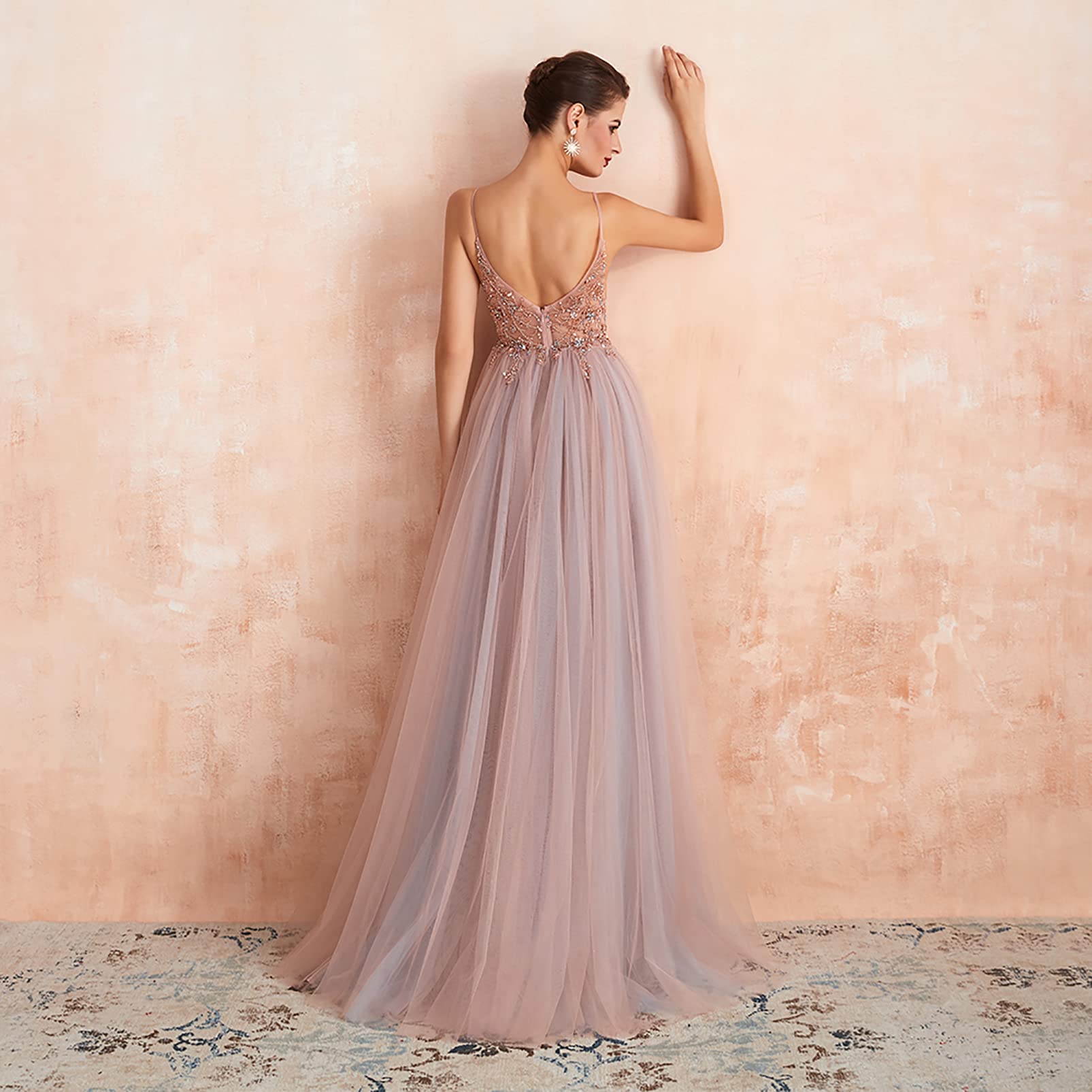 Elegant Women's Summer Dresses - Sexy Spaghetti Strap Evening Gowns with V-Neck & Rhinestone Beading for Prom, Party & Formal Events | Perfect for Weddings, Cocktail Parties & Date Nights