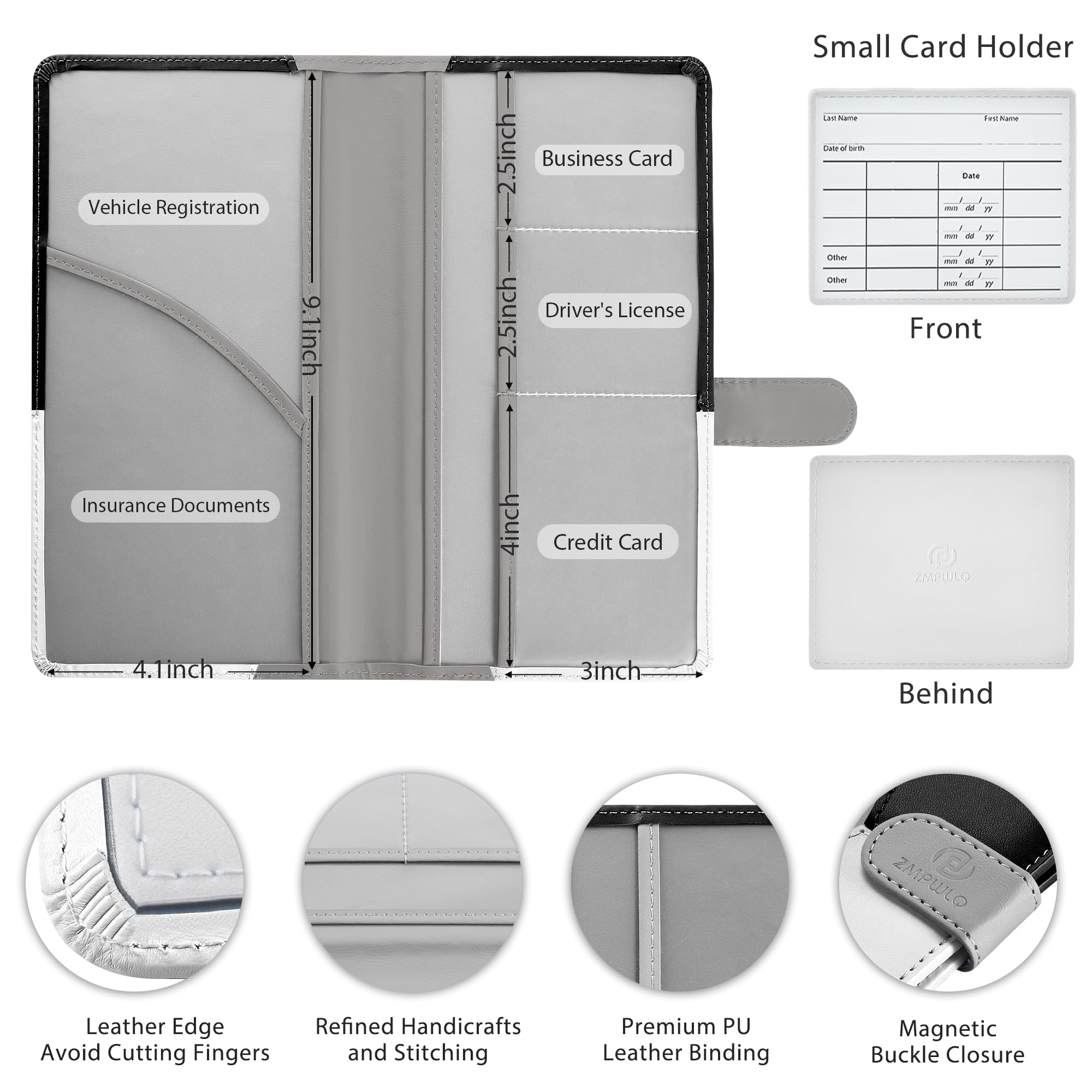 Premium Leather Car Registration & Insurance Holder with Magnetic Closure - Essential Vehicle Document Organizer for Glove Box - Perfect for Organizing Auto Papers, Road Trips, and Daily Commutes
