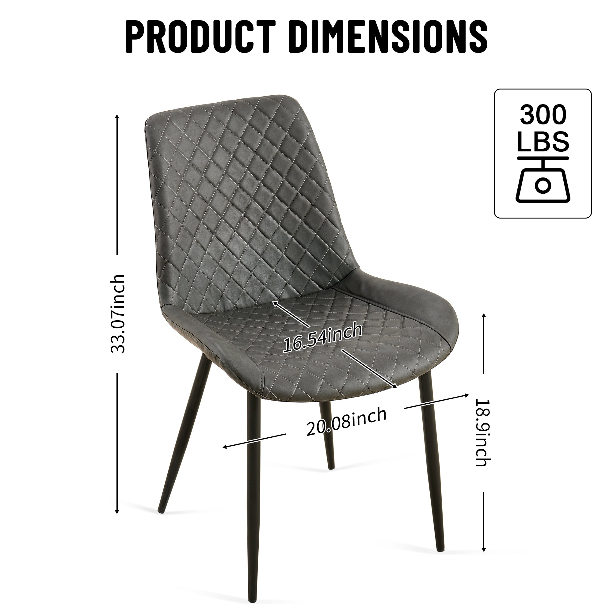 Dark Grey Set of 4 Mid Century Modern Leathaire Dining Chairs - Armless Side Chairs with Metal Legs for Kitchen & Living Room | Perfect for Small Spaces & Contemporary Home Decor