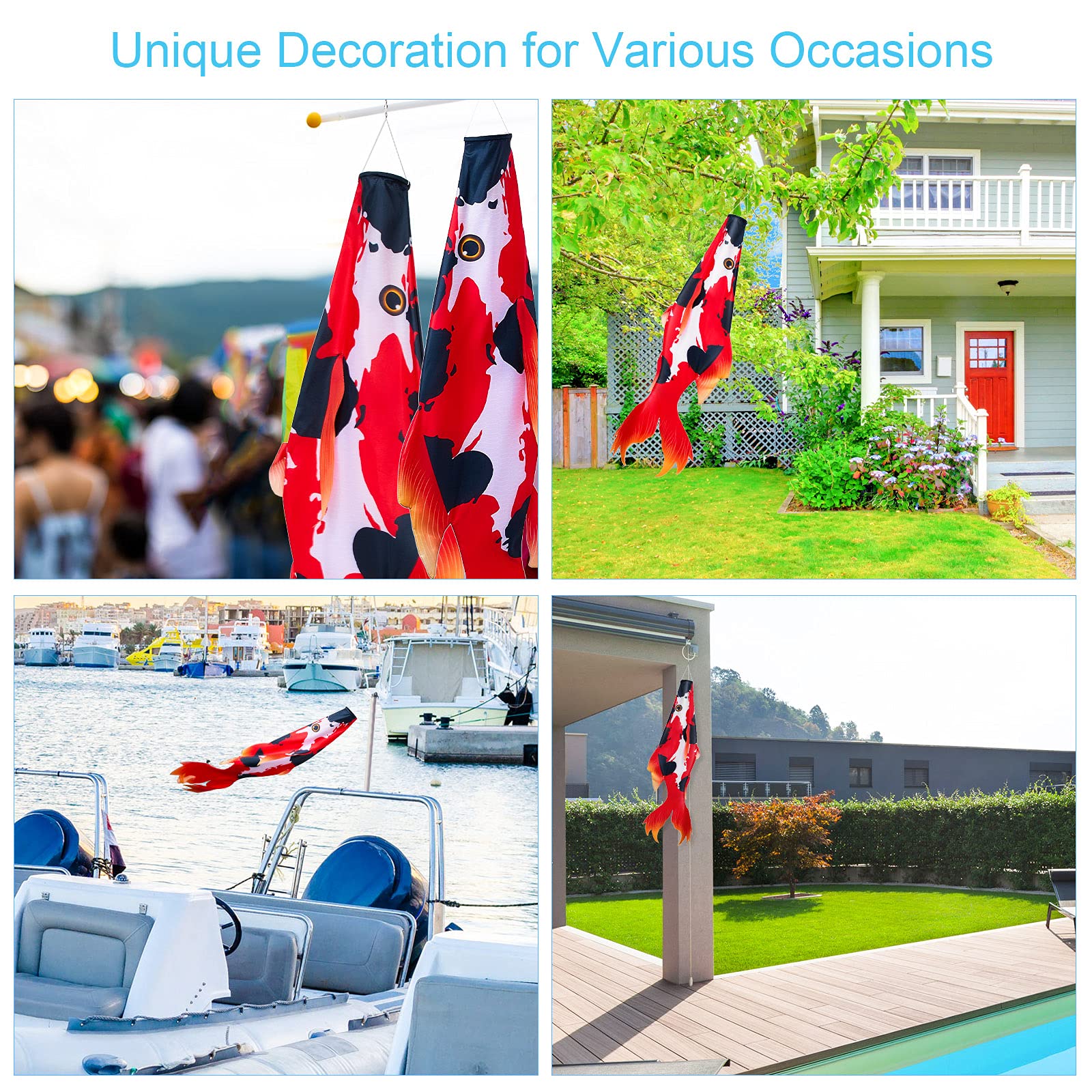 Realistic Red Koi Fish Windsock - 46 Inch Outdoor Hanging Decor for Garden, Patio, Lawn & Wall | Perfect for Parties, Festivals & Asian-Themed Events