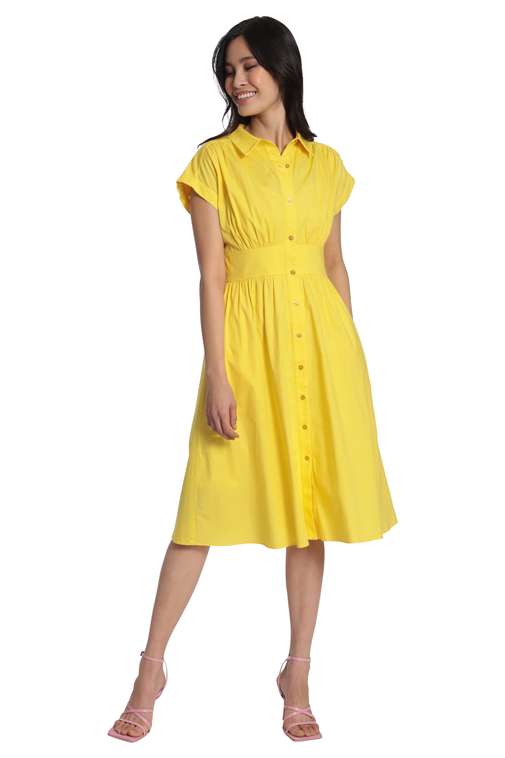 Maggy London Women's Cap Sleeve Collar Dress with Wide Waistband & Front Placket - Elegant Office Wear & Cocktail Party Dress for Women
