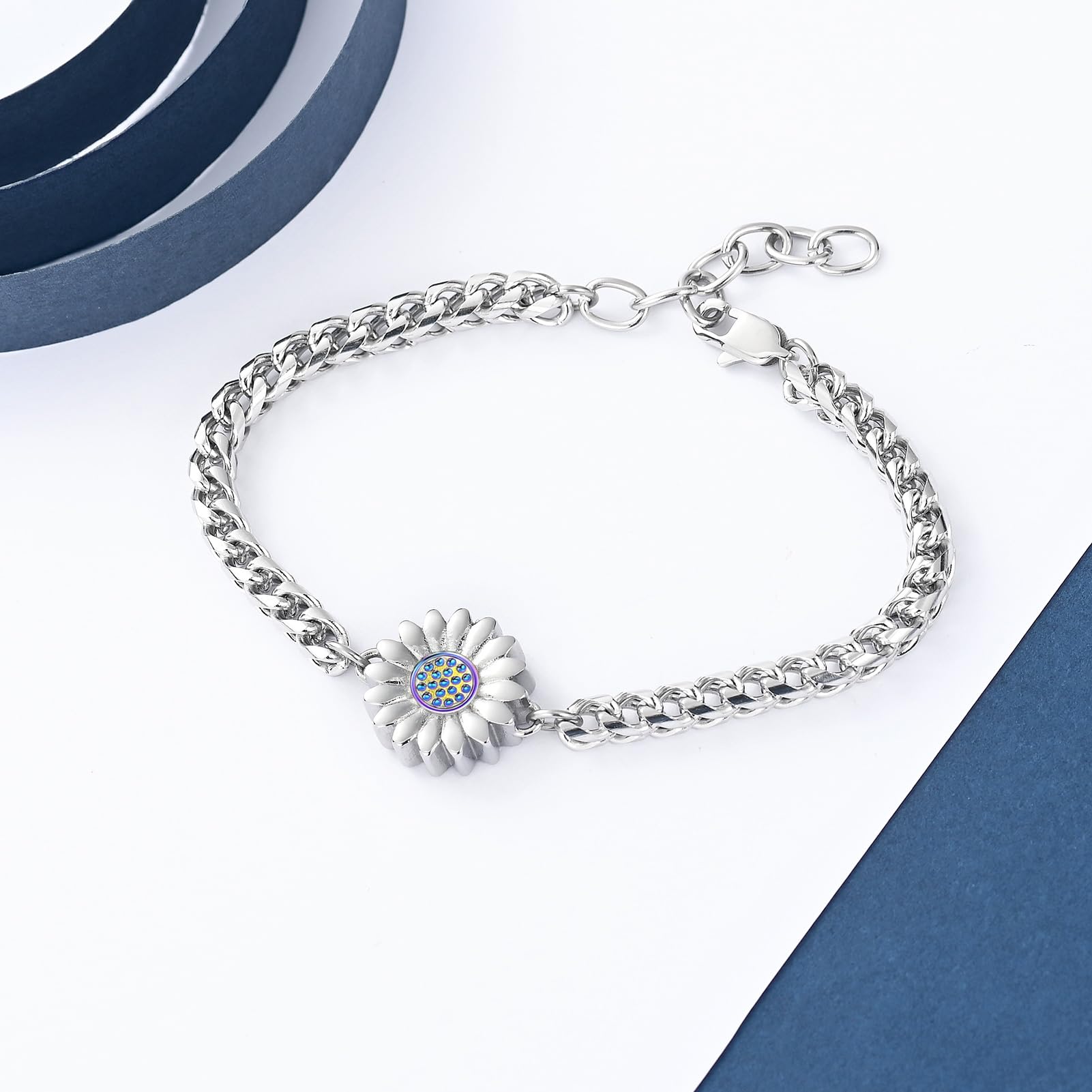 Sunflower Urn Bracelet for Ashes - Memorial Jewelry for Women - Adjustable Stainless Steel Bangle - Perfect for Pet & Human Keepsakes