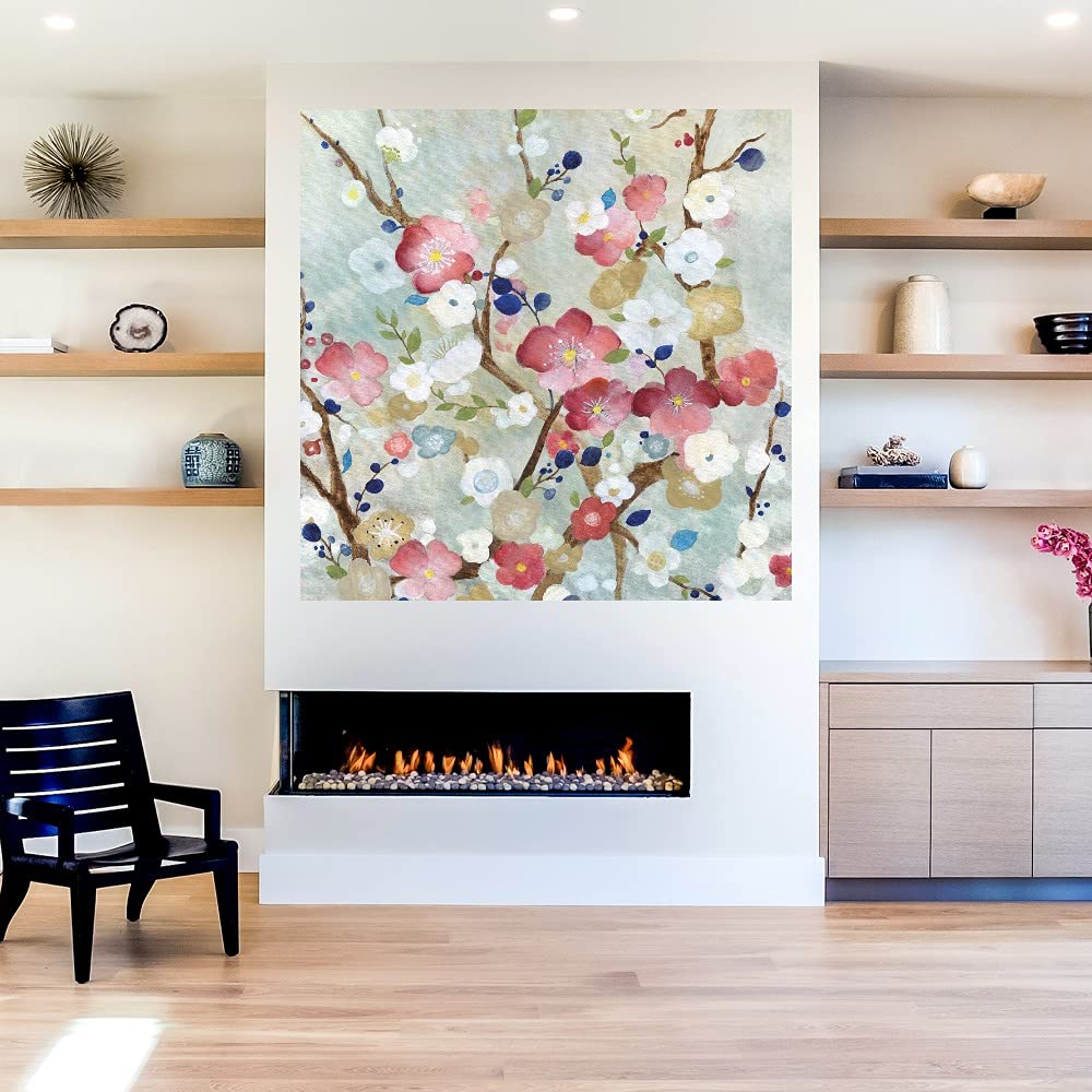 Tava Studios Cherry Blossoms Fine Art Canvas Print - 37x37 Inch Ready-to-Hang Wall Decor for Living Room, Bedroom, Office & More - Perfect for Spring Home Decor & Asian-Inspired Interior Design