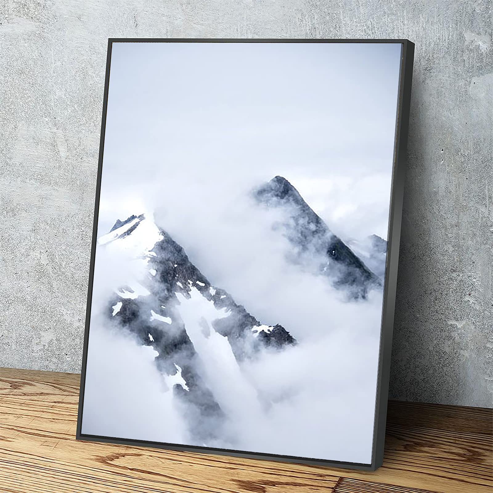Misty Mountain Canvas Wall Art - Modern Wood Framed Mountain Peak Print for Home, Office & Apartment Decor - Ready to Hang 24x16 Inch - Perfect for Living Room, Bedroom or Workspace