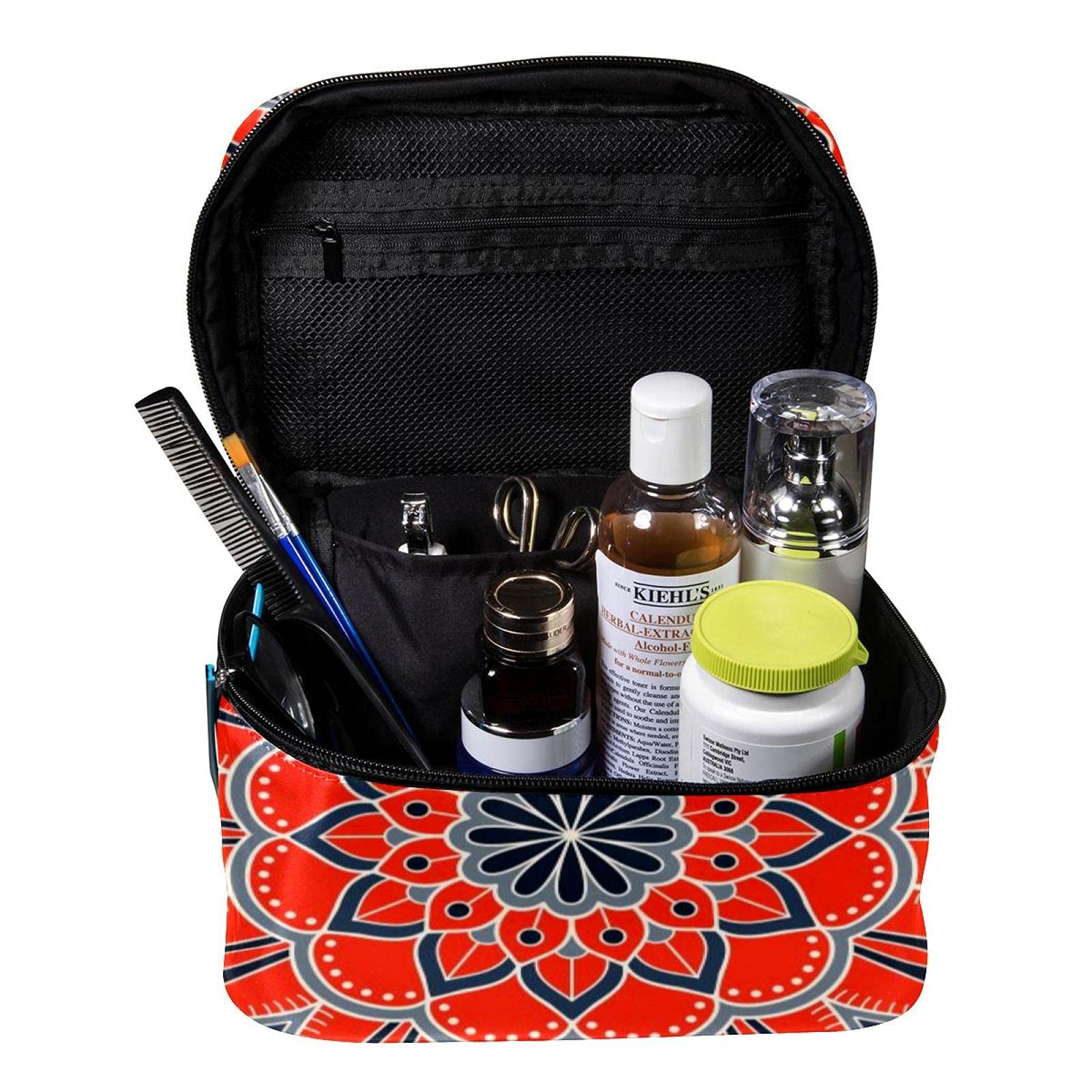 **Hippie Mandala Psychedelic Floral Travel Makeup Bag – Large Cosmetic Organizer with Zipper for Women & Girls – Perfect for Travel, Gym, and Daily Essentials Storage**