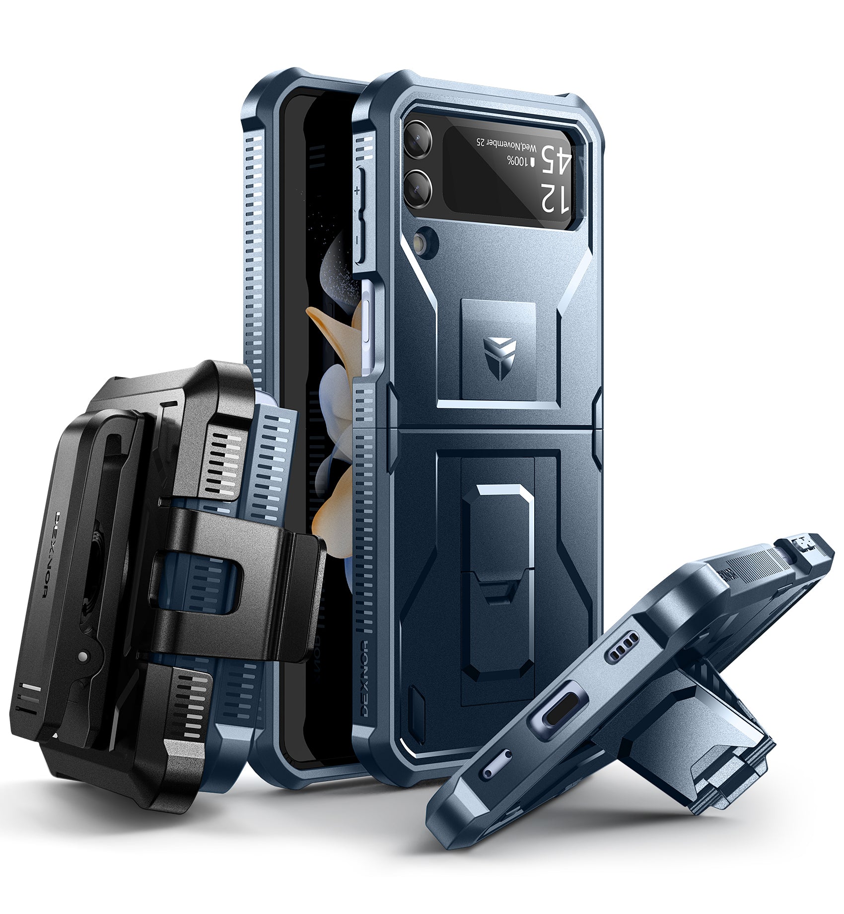 Dexnor Shockproof Rugged Case for Samsung Galaxy Z Flip 4 - Full Body Protection with Hinge Coverage, Built-in Screen Protector & Kickstand | Perfect for Outdoor Activities, Travel, and Daily Use