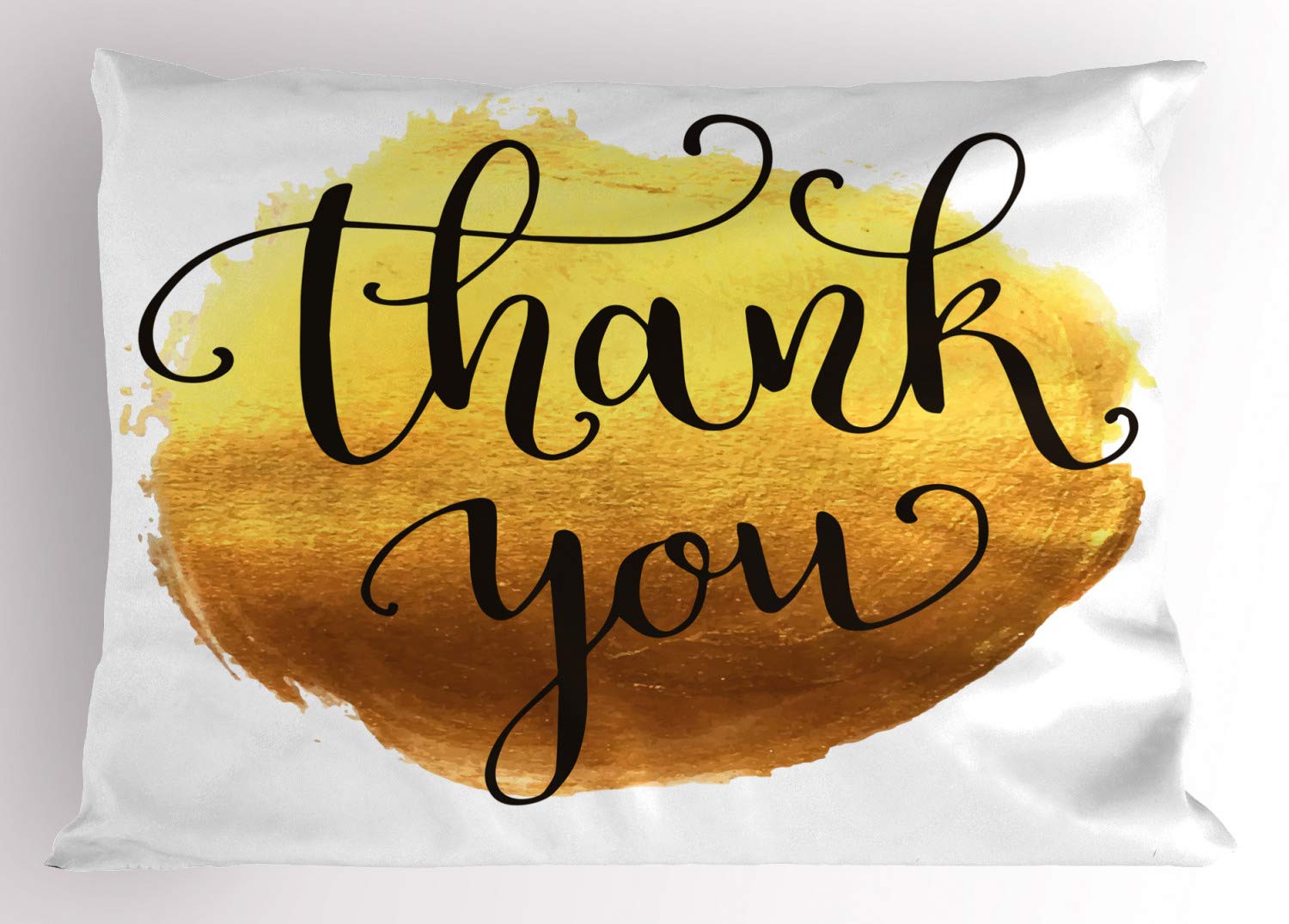 Ambesonne Thank You Pillow Sham - Golden Yellow Round Paint Design with Cursive Lettering, Decorative Queen Size Printed Pillowcase (30x20 Inches) in Mustard, Caramel & Charcoal Grey | Perfect for Home Decor, Living Room Accent & Gift Giving
