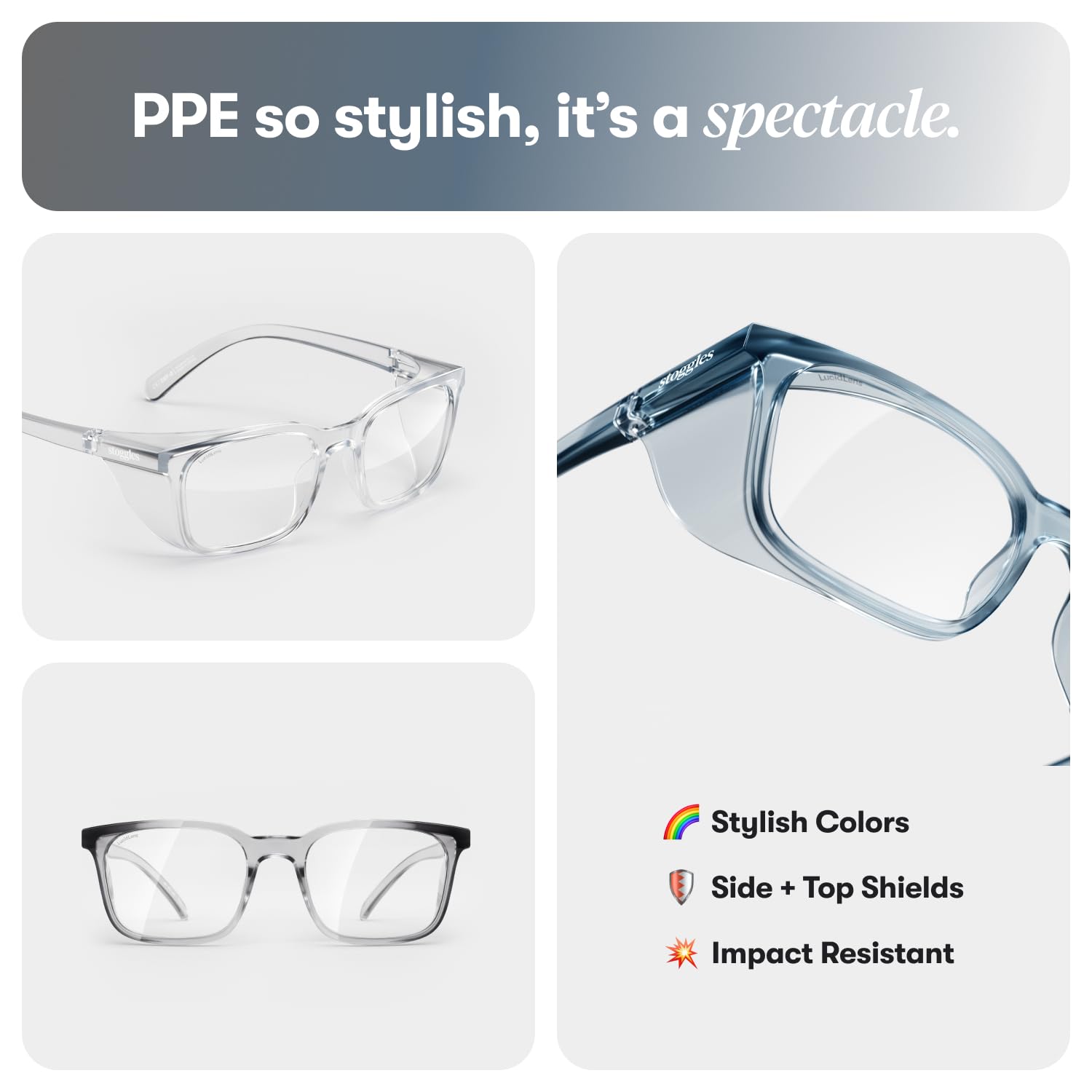 Stoggles Z87.1 Certified Safety Glasses - Blue Light & UV Protection, Anti-Fog Lens with Top/Side Shields - Stylish Protective Eyewear for Work, DIY Projects & Outdoor Activities