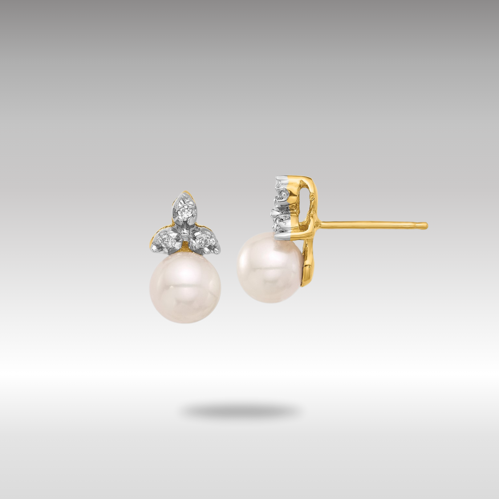 14K Gold 5-6mm Round White Freshwater Pearl & 0.06ct Diamond Stud Earrings (XF846E) - Elegant Jewelry for Women, Perfect Gift for Wedding, Anniversary & Special Occasions