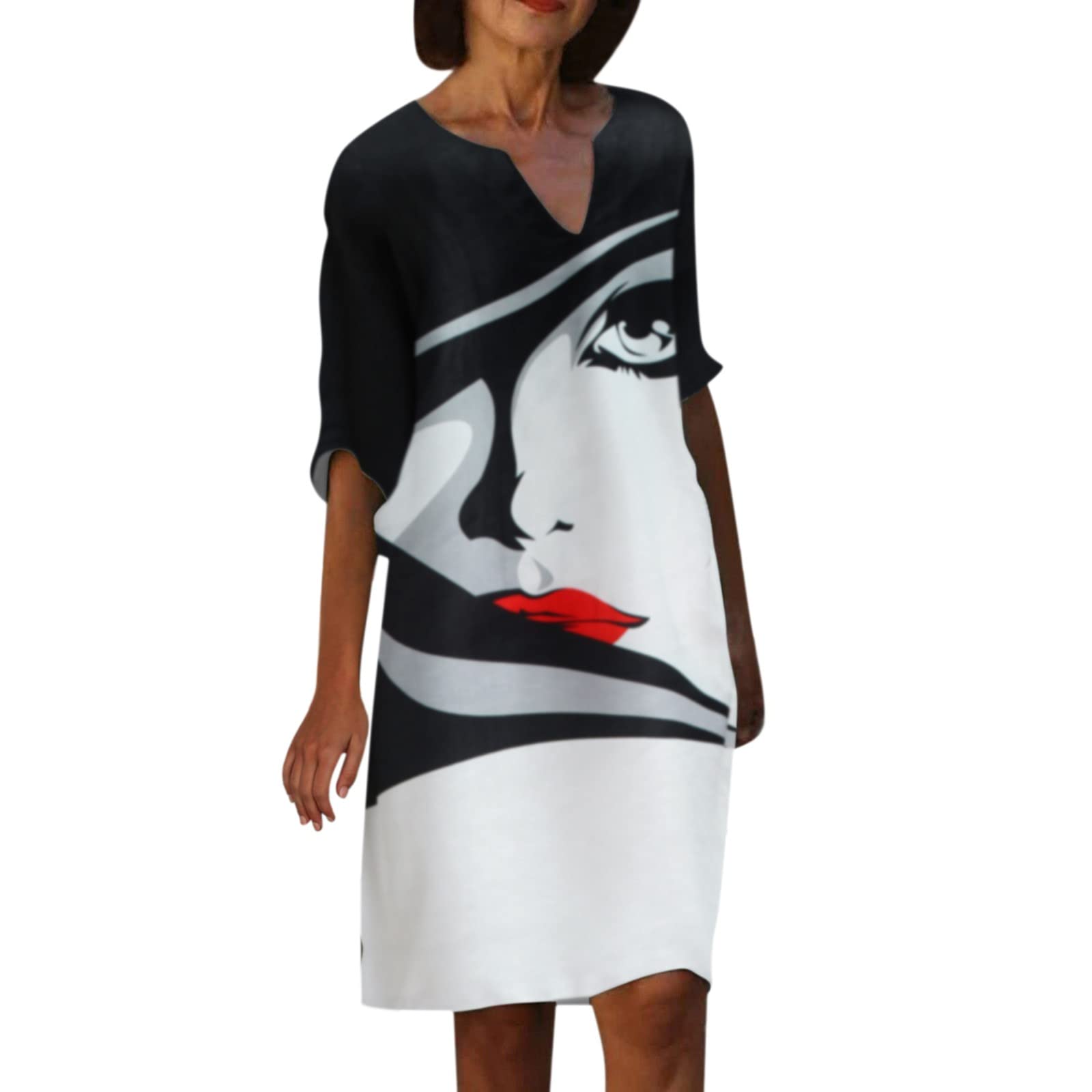 Women's Sexy V-Neck Maxi Dress with Half Sleeves - Floral Printed Knee-Length Summer Dress for Beach, Party & Casual Wear