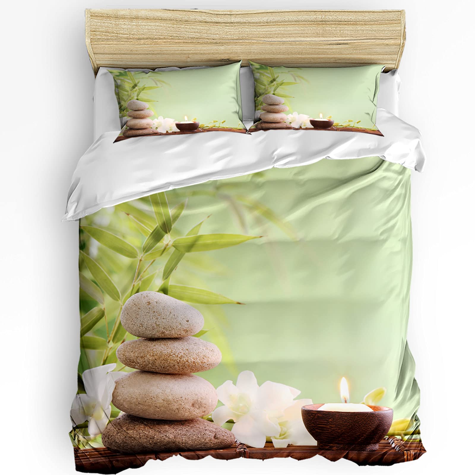 CHARMHOME King Size Duvet Cover Set 3-Piece (1 Duvet Cover + 2 Pillowcases) - Soft Breathable Bamboo Cotton Blend with Zen Nature Print - Cozy Warm Bedding for Winter - Perfect for Master Bedroom, Guest Room & Vacation Homes