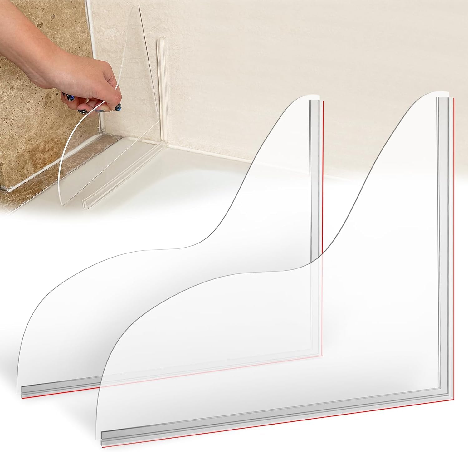 2Pcs Self-Adhesive Shower Splash Guard for Bathtub - Waterproof Bathroom Protector, No Drilling Needed, Easy Installation - Keep Water in Shower for Clean & Dry Bathroom Floor (Perfect for Kids, Elderly & Pet Safety)