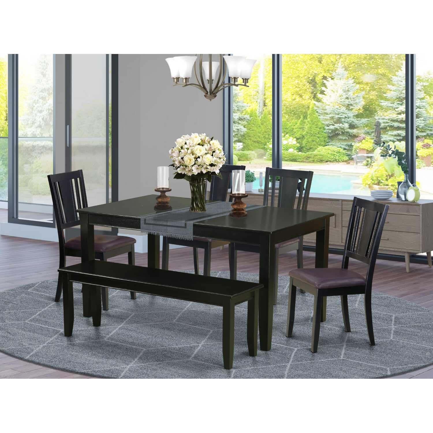 East West Furniture DULE6-BLK-LC 6-Piece Kitchen Dining Set with Table, 4 Chairs, and Bench – Perfect for Small Spaces and Family Gatherings