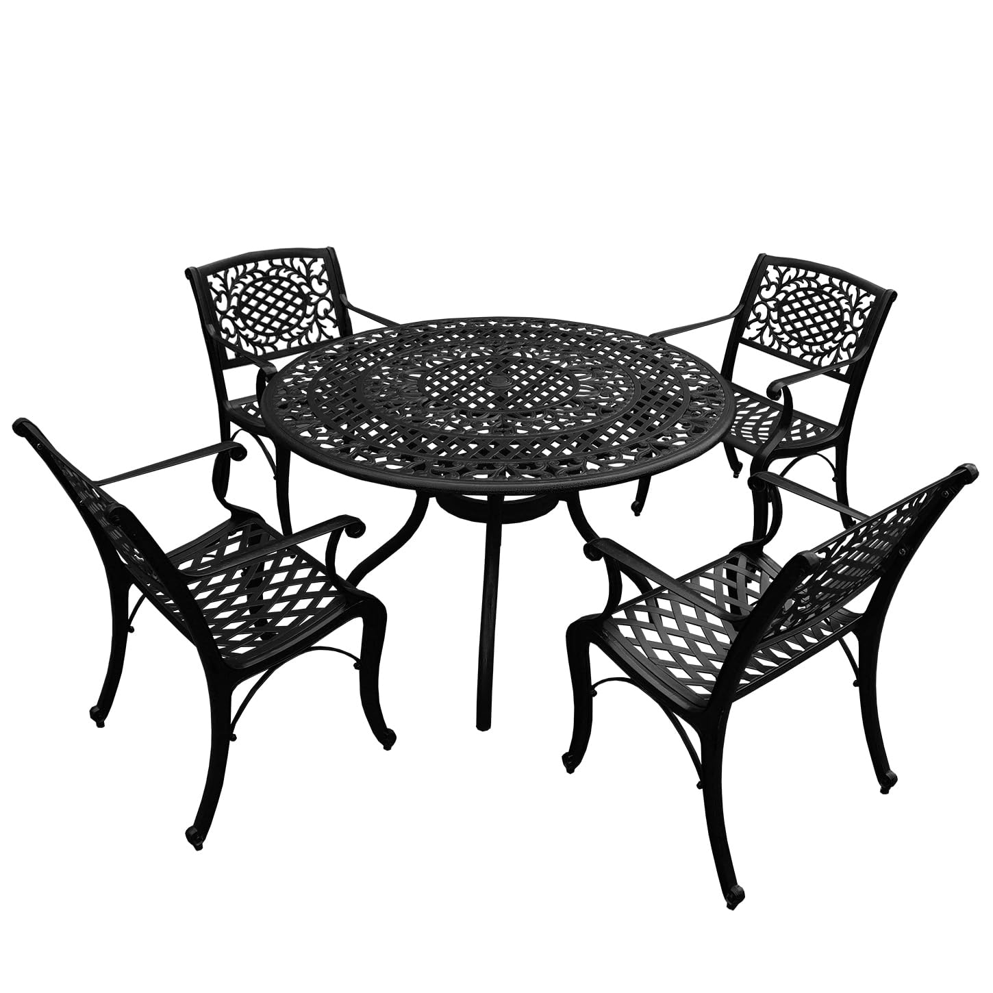 Modern Ornate Outdoor Mesh Aluminum 48-inch Black Round Patio Dining Set with 4 Chairs - Oakland Living - Perfect for Backyard BBQs, Garden Parties & Outdoor Entertaining