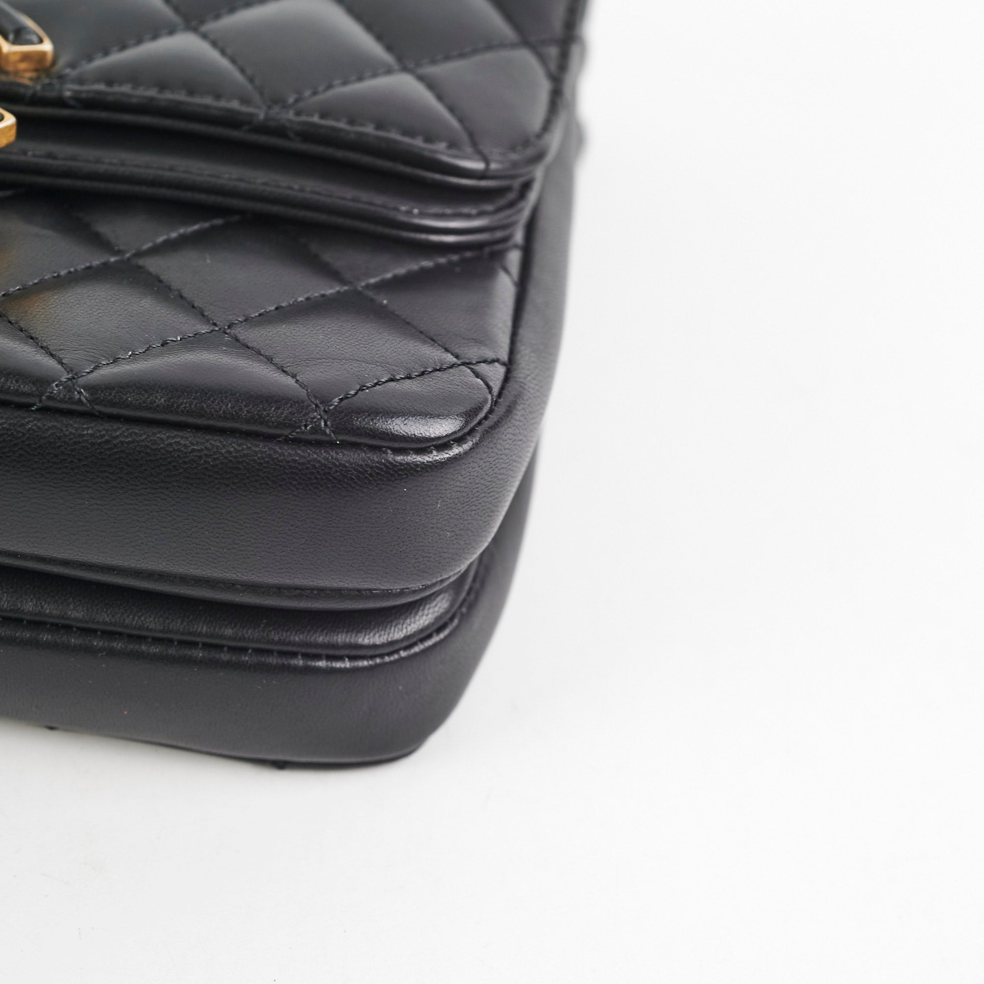 Chanel Mini Flap Bag 19A Black Lambskin Leather Crossbody Purse for Women | Luxury Designer Handbag for Evening Parties & Date Nights