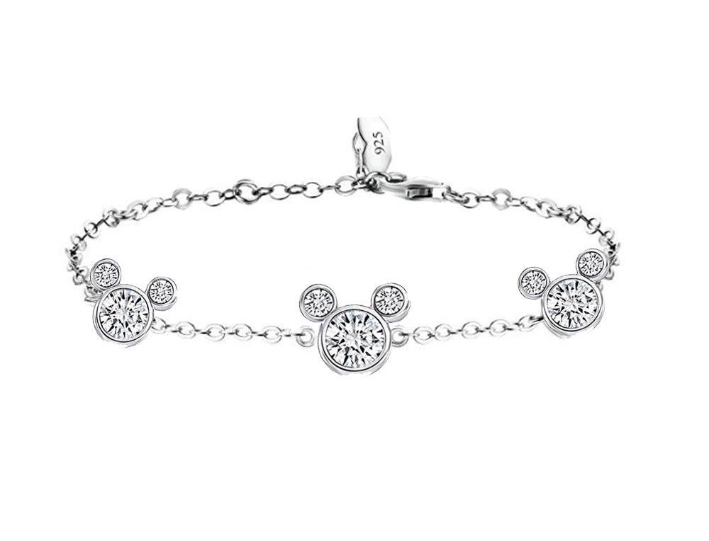 Mickey Mouse Bracelet for Women & Girls - 925 Sterling Silver Cubic Zirconia Jewelry Gift | Disney Inspired Charm Bracelet for Kids, Teens, Birthday & Christmas Presents | Perfect for Disney Fans, Fashion Accessories & Special Occasions