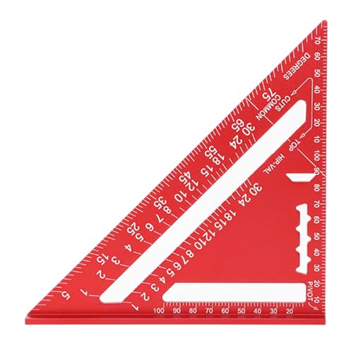 7 Inch High Precision Aluminum Alloy Rafter Square Tool - Multifunctional Triangle Ruler for Woodworking, Roofing & Layout Measuring (Red) - Perfect for Carpenters, DIY Projects & Construction Work