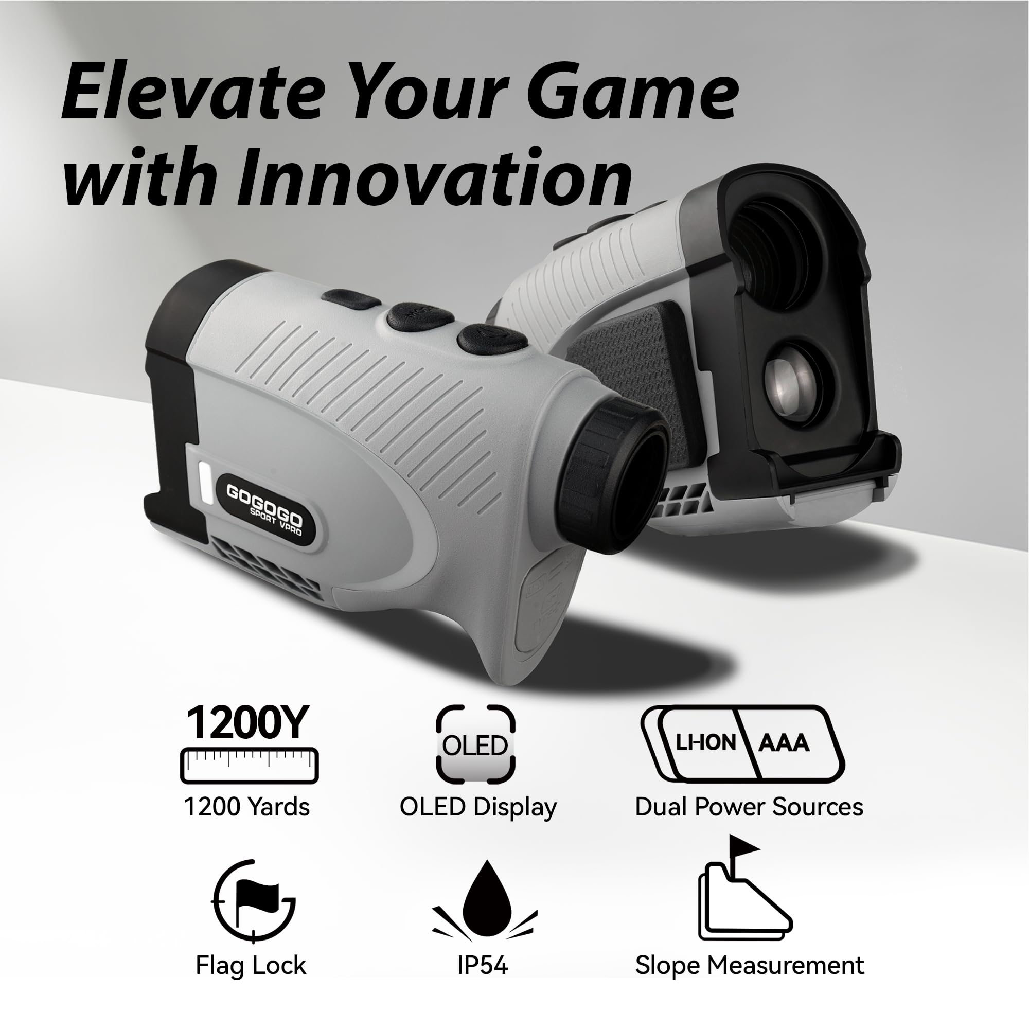 Gogogo Sport Vpro Gen 2 Golf Laser Rangefinder - 1200/2500 Yards Distance Measurement, Ultra-Clear Optics with 99% Light Transmission, OLED Display, Dual Power Options, Flaglock/Slope/Magnetic - Perfect for Golf Tournaments, Practice & Outdoor Sports