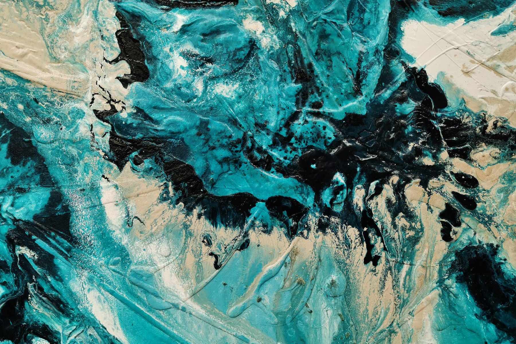 270cm x 120cm Cream Teal Textured Abstract Wall Art Painting - Handmade Canvas Artwork for Living Room, Bedroom & Office Decor | Modern Home Decoration