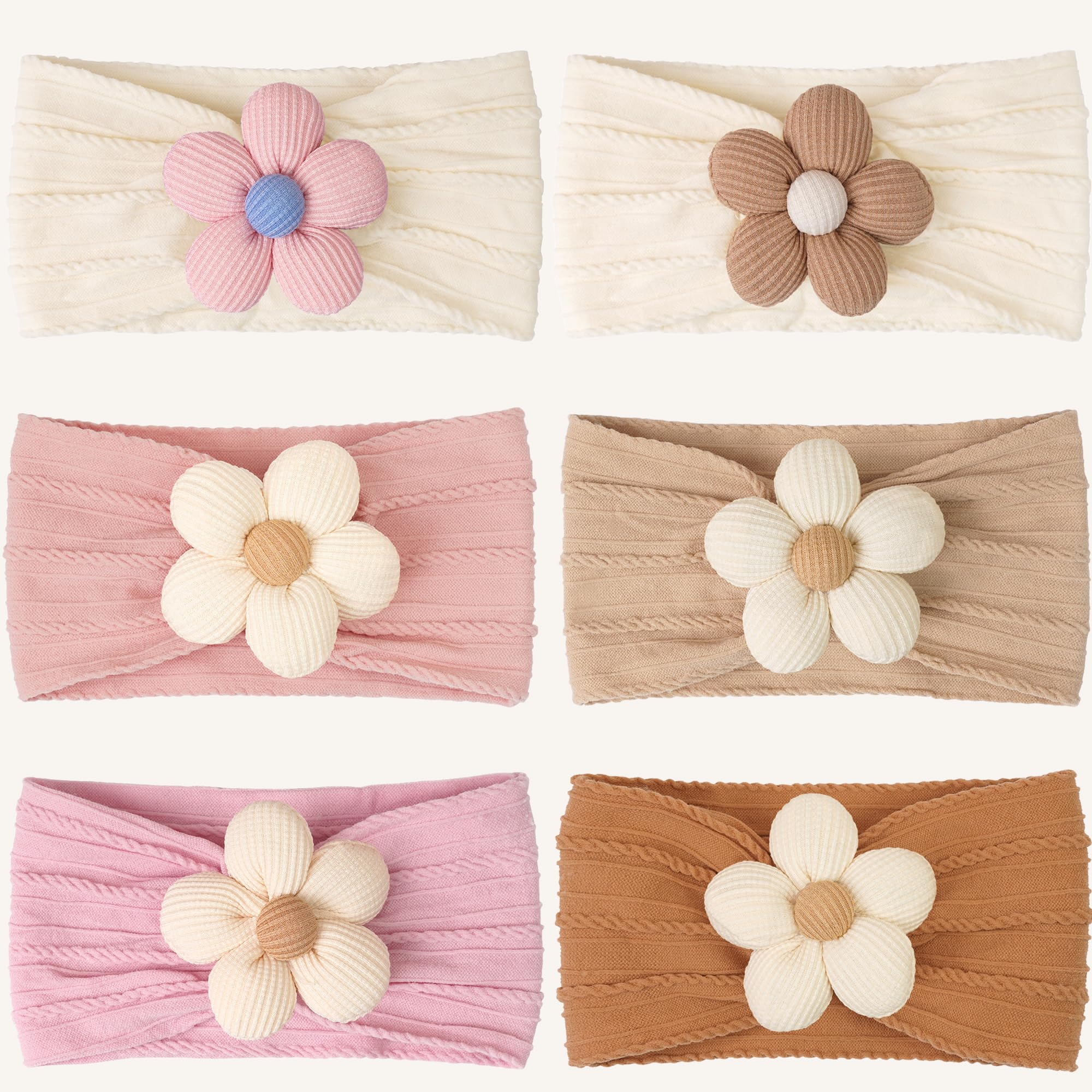6PCS Soft Nylon Baby Flower Headbands & Hair Bows for Girls - Cute Hair Accessories for Newborns, Infants, Toddlers & Kids | Perfect for Photoshoots, Birthday Parties & Special Occasions