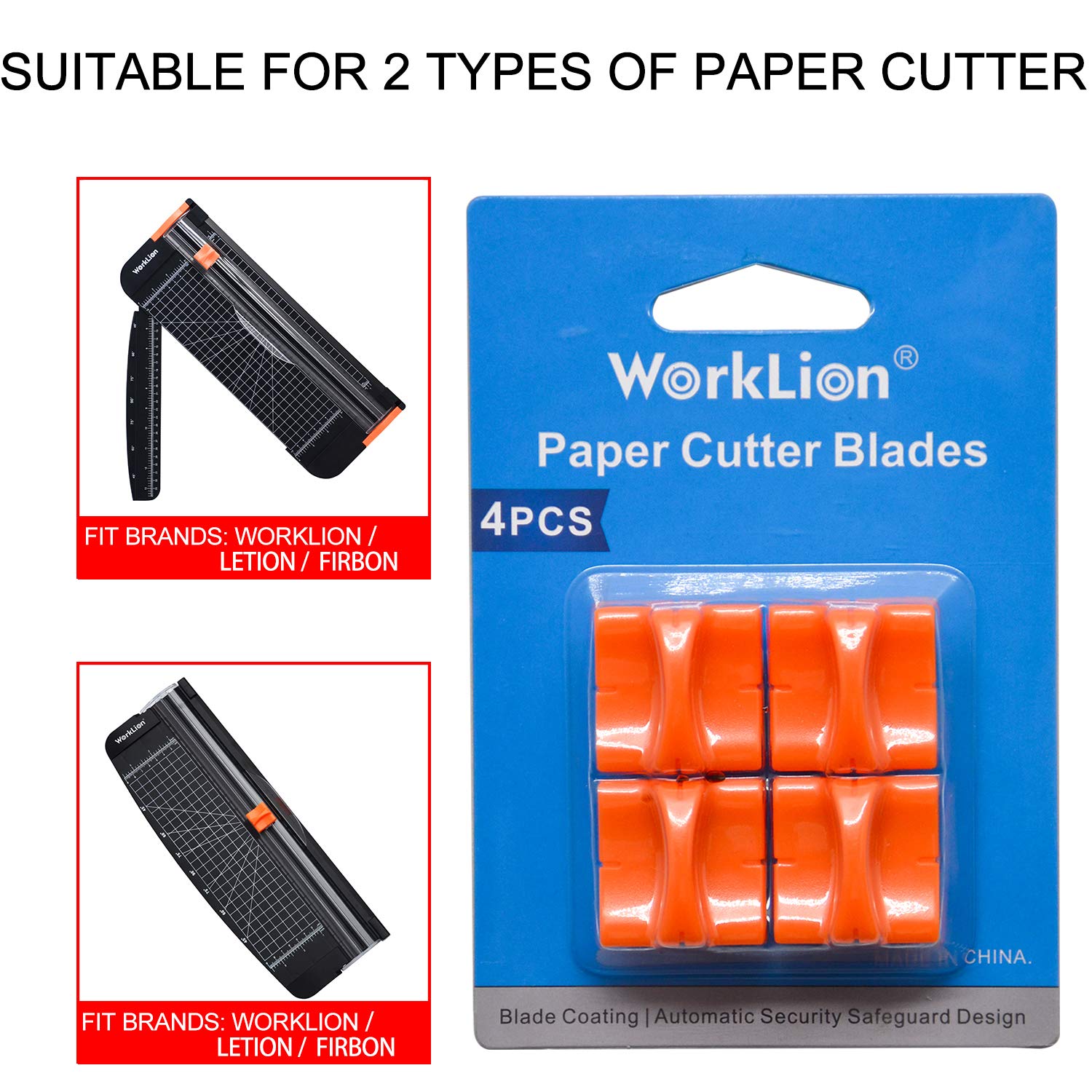 WORKLION Replacement Blades for Paper Trimmer - 4 Pack A4 Paper Cutter Blades with Automatic Safety Lock | Perfect for Office, School, Crafting & Scrapbooking Projects
