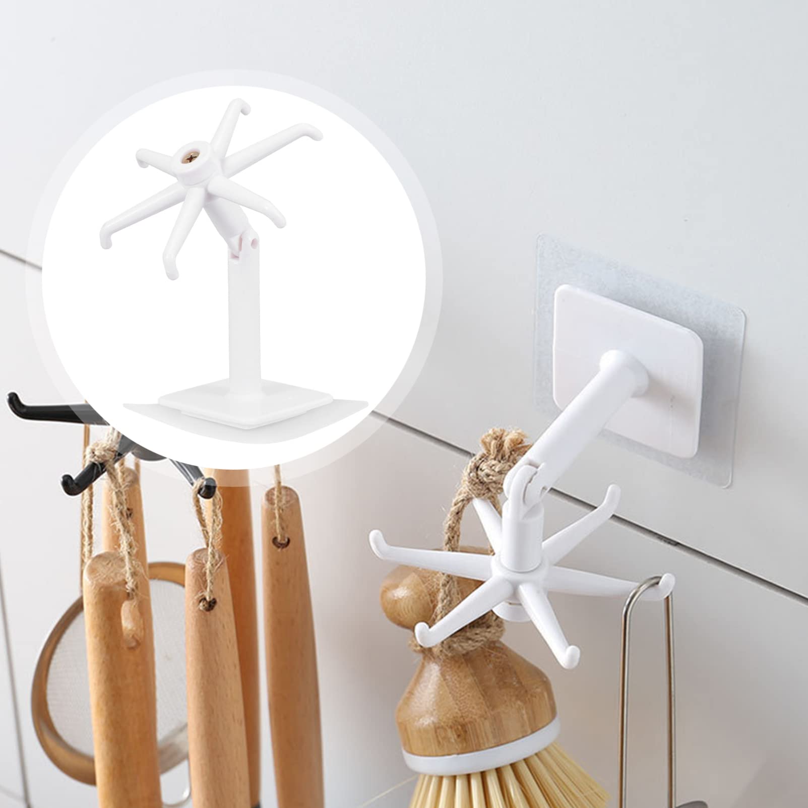 Zerodeko 4-Pack No Drill Rotating Hooks - Heavy Duty Wall Hangers for Kitchen, Bathroom, Cabinet & Shelf Organization - Space Saving Multi-Purpose Hooks for Utensils, Towels, Robes & Home Decor