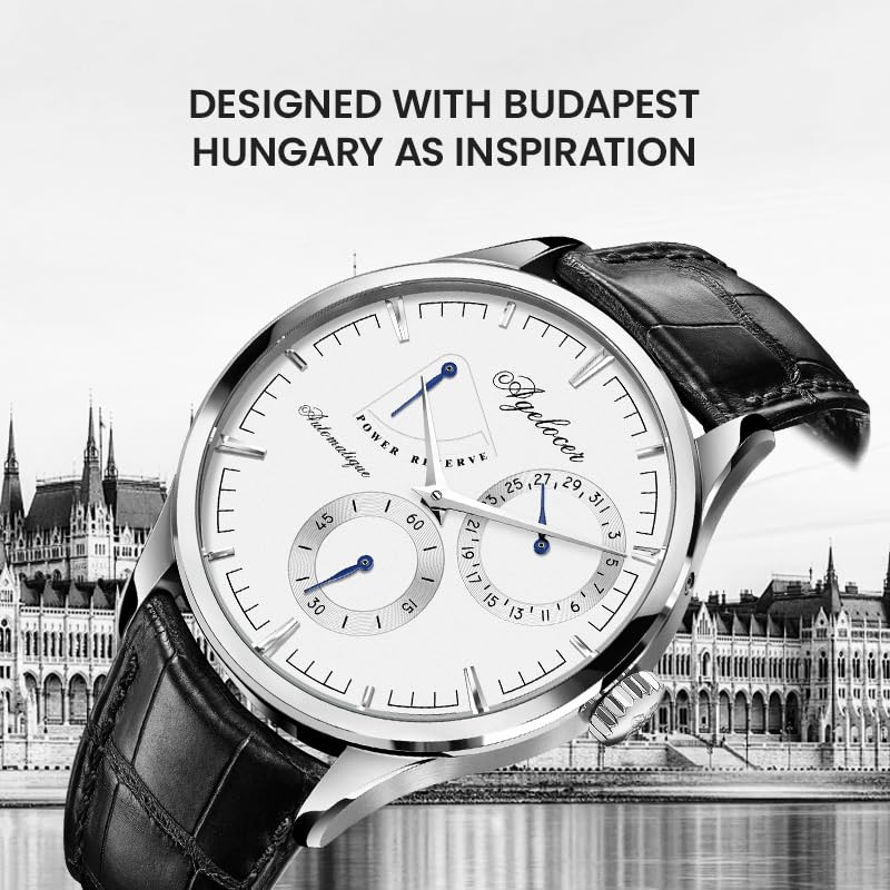 AGELOCER Budapest Men's Automatic Mechanical Watch - Waterproof Business Dress Watch with Kinetic Display - Perfect Birthday Gift for Boyfriend, Husband, Father - Ideal for Office, Formal Events & Special Occasions