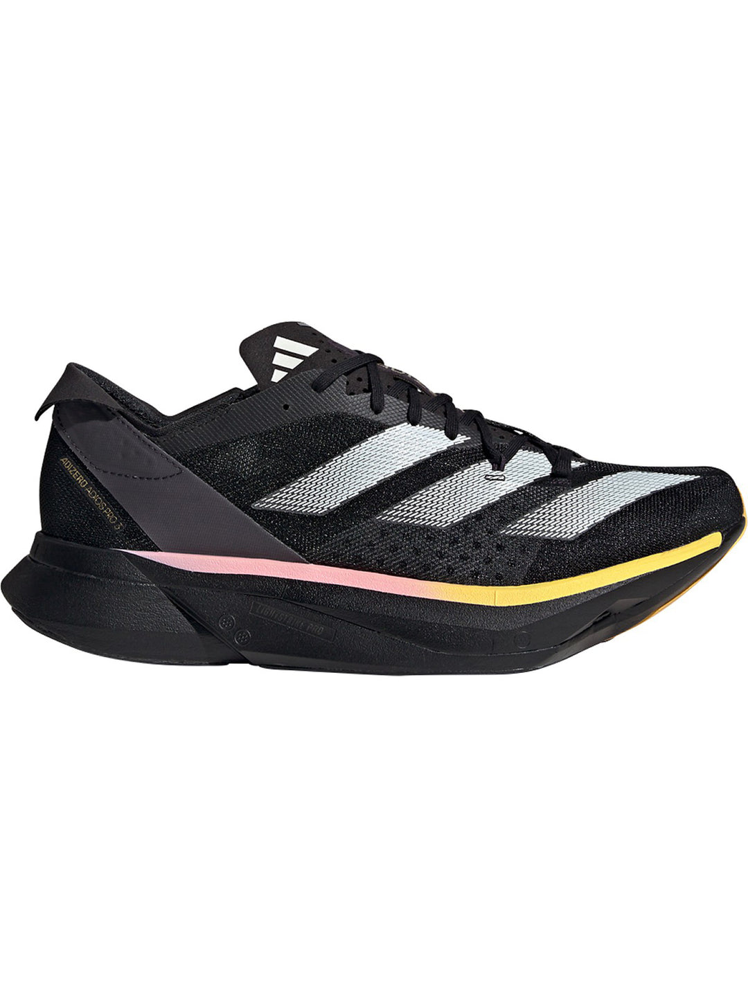 Adidas Adizero Adios Pro 3 Running Shoes for Women - Core Black/Zero Metallic/Spark - Size 6.5 B Medium - Lightweight Performance Racing Sneakers for Marathon & Road Running