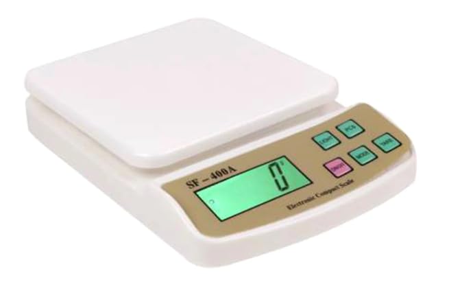 Qwid SF 400A Digital Kitchen Scale - 10kg/22lb Precision Electronic Food Scale with LCD Display, Multipurpose Measuring Scale for Baking, Cooking & Coffee - Compact White Kitchen Weighing Device for Home & Professional Use
