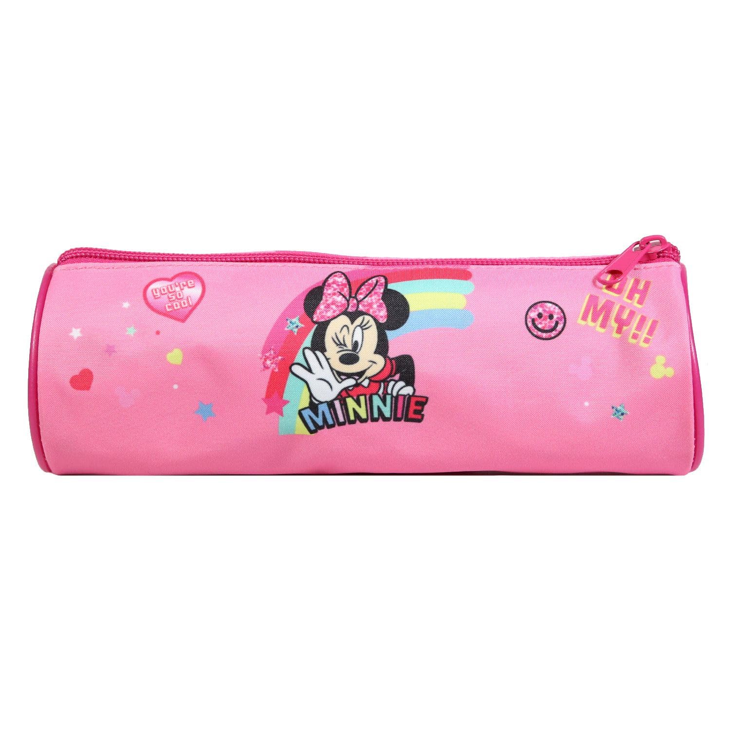 Disney Minnie Mouse Rainbow Round School Pencil Case - Cute & Durable Pouch for Kids, Students, Backpack Essentials, School Supplies, Office & Travel Organization
